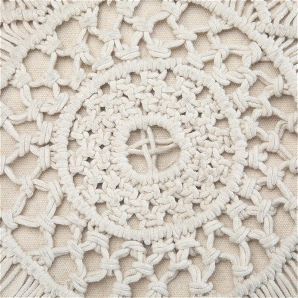 Trent Home Boho Round Macrame Pouf - Natural Cotton Ottoman for Living Room, Bedroom & Boho Decor | Handmade Footstool, Floor Seating & Cozy Home Accent