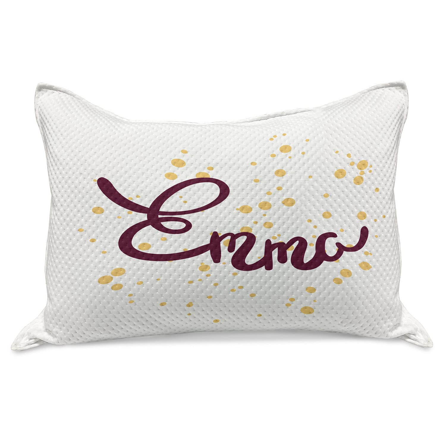 Ambesonne Emma Knitted Quilt Pillow Cover - Handwritten Letter Design with Swirls on Plain Background, King Size 36x20 Inches, Mustard & Purple - Perfect for Bedroom Decor, Sofa Throw Pillow or Gift