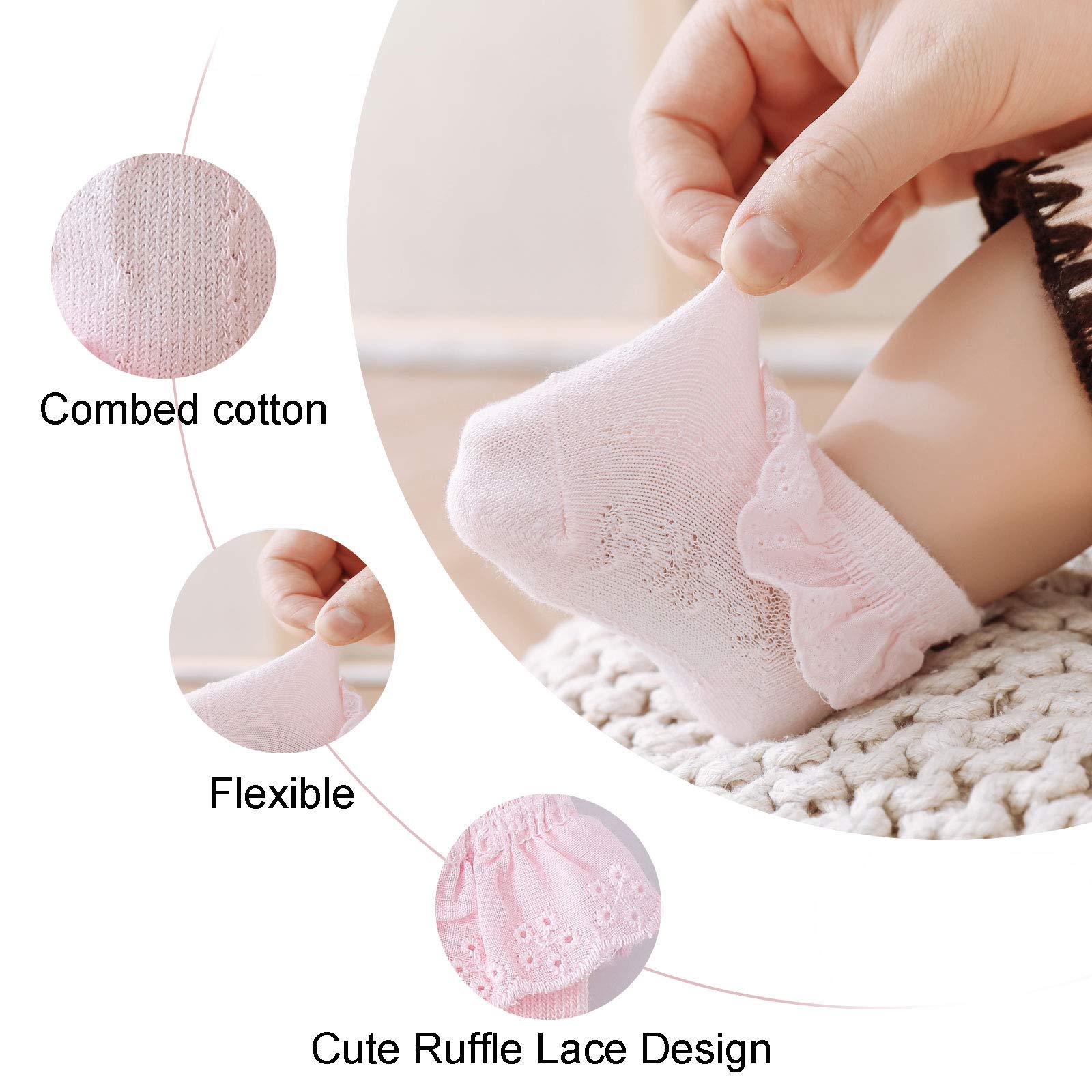 Adorable Baby Girl Lace Socks - Double Eyelet Ruffle Frilly Socks for Newborns & Toddlers (3-Pack) | Perfect for Special Occasions, Photo Shoots & Everyday Wear