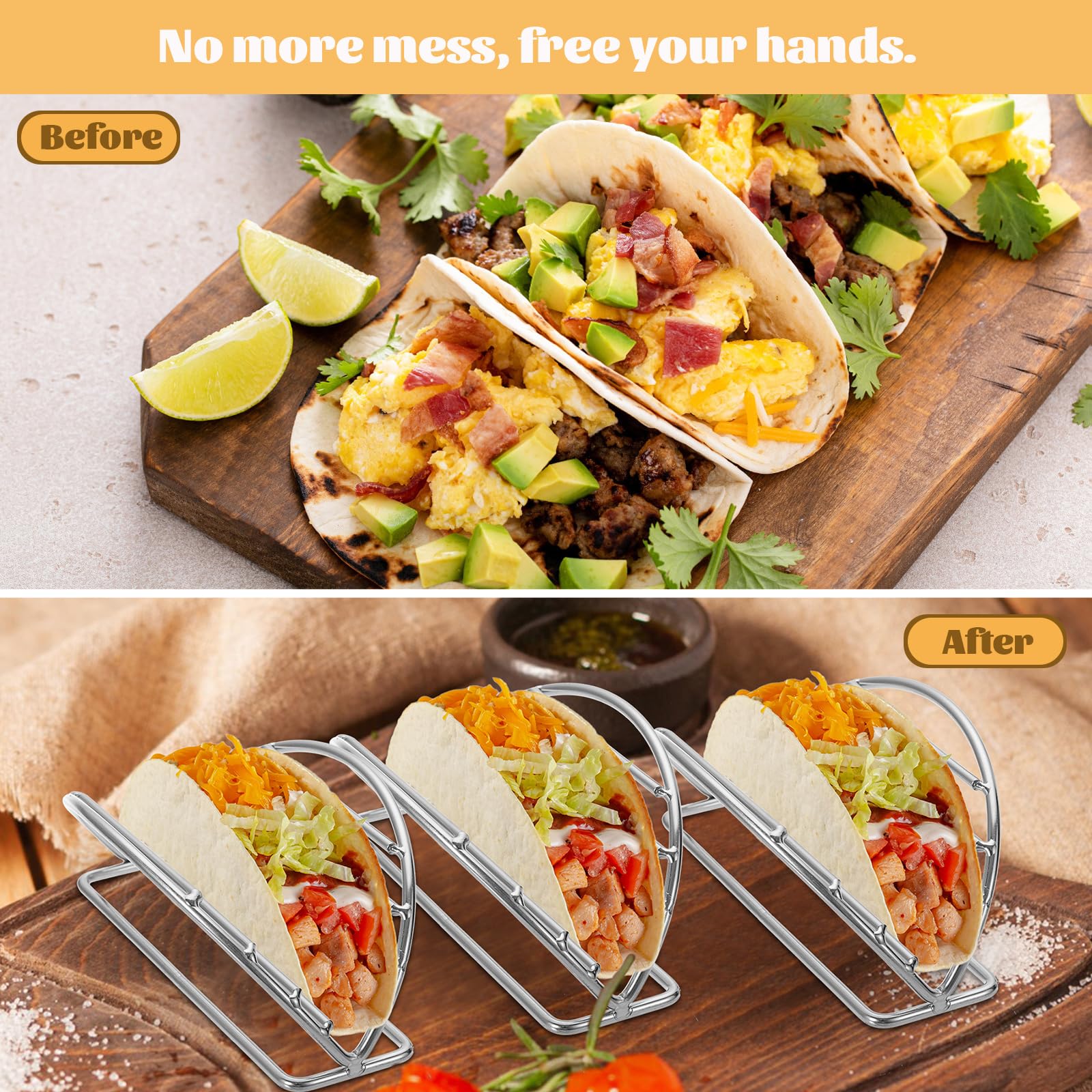5-Pack Stainless Steel Taco Holders Stand - Durable Taco Rack for Soft & Hard Shell Tacos, Burritos & Tortillas - Perfect for Taco Bars, Kitchens & Restaurants - Ideal for Parties, Family Gatherings & Mexican Food Lovers
