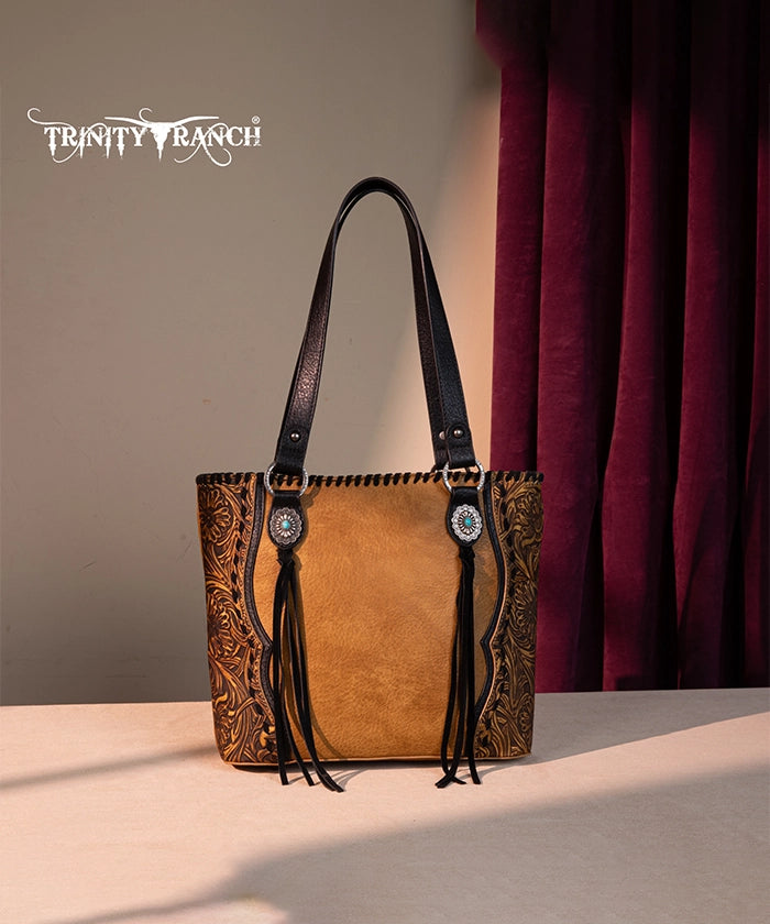 Trinity Ranch Floral Tooled Concealed Carry Tote Bag Set - Stylish Leather Purse with Hidden Gun Compartment for Women | Perfect for Everyday Carry, Travel & Outdoor Adventures