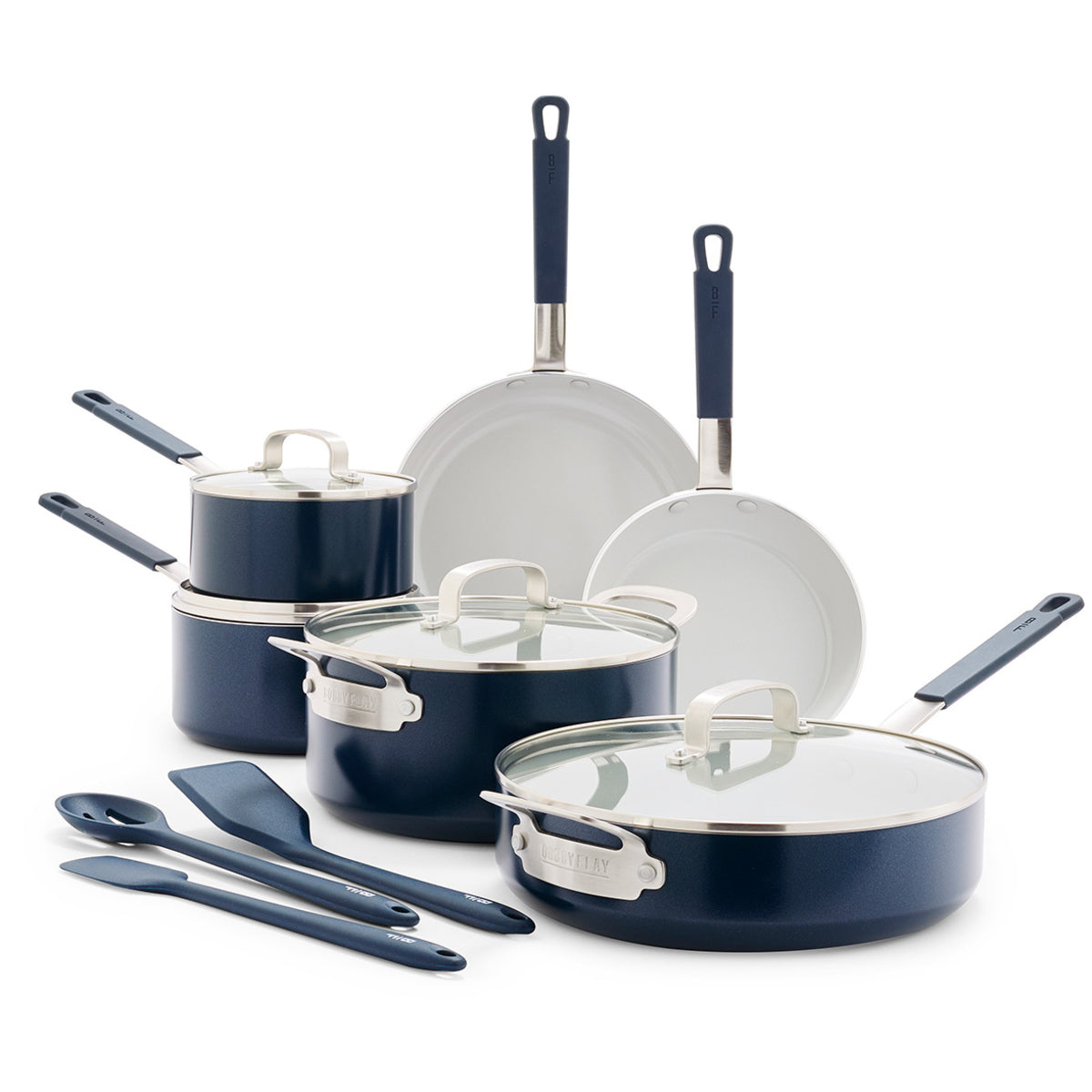 Bobby Flay by GreenPan Professional Ceramic Nonstick 13-Piece Cookware Set - Oxford Blue | Durable & Eco-Friendly Non-Stick Pots & Pans for Home Cooking, Baking & Entertaining