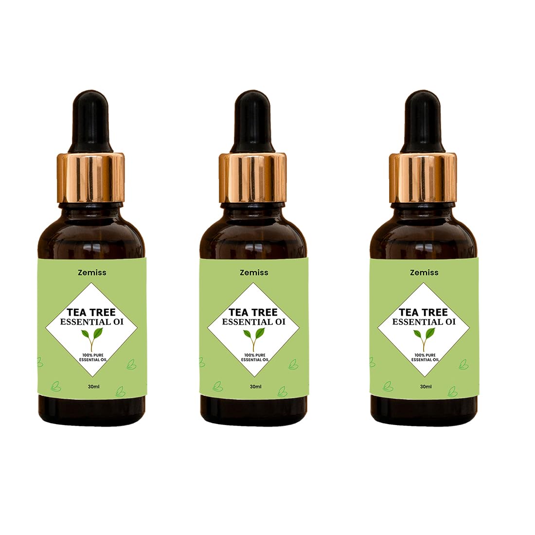 Zemiss 100% Pure Tea Tree Essential Oil for Skin, Hair & Acne Treatment - Natural Aromatherapy Oil for Clear Complexion & Soft Hair (3-Pack) - Perfect for DIY Beauty, Massage & Home Spa Relaxation