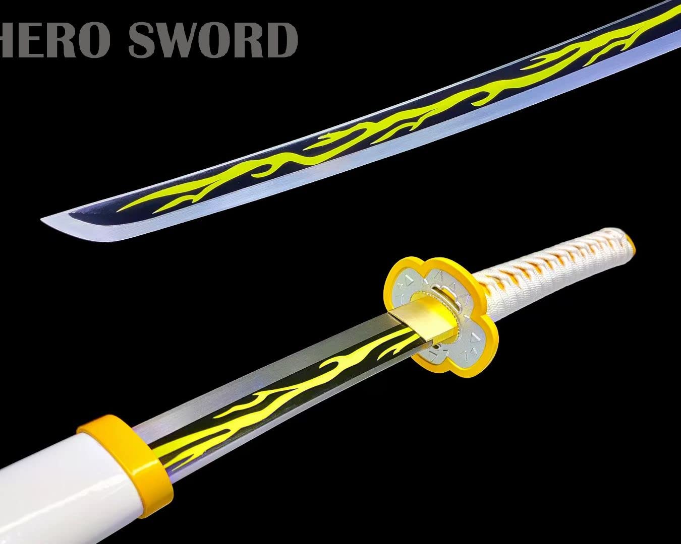 Handmade 1095 High Carbon Steel Demon Slayer Katana Sword - Agatsuma Zenitsu Cosplay Knife, Sharp Japanese Anime Sword for Collection & Display | Perfect for Anime Fans, Cosplay Events & Martial Arts Training