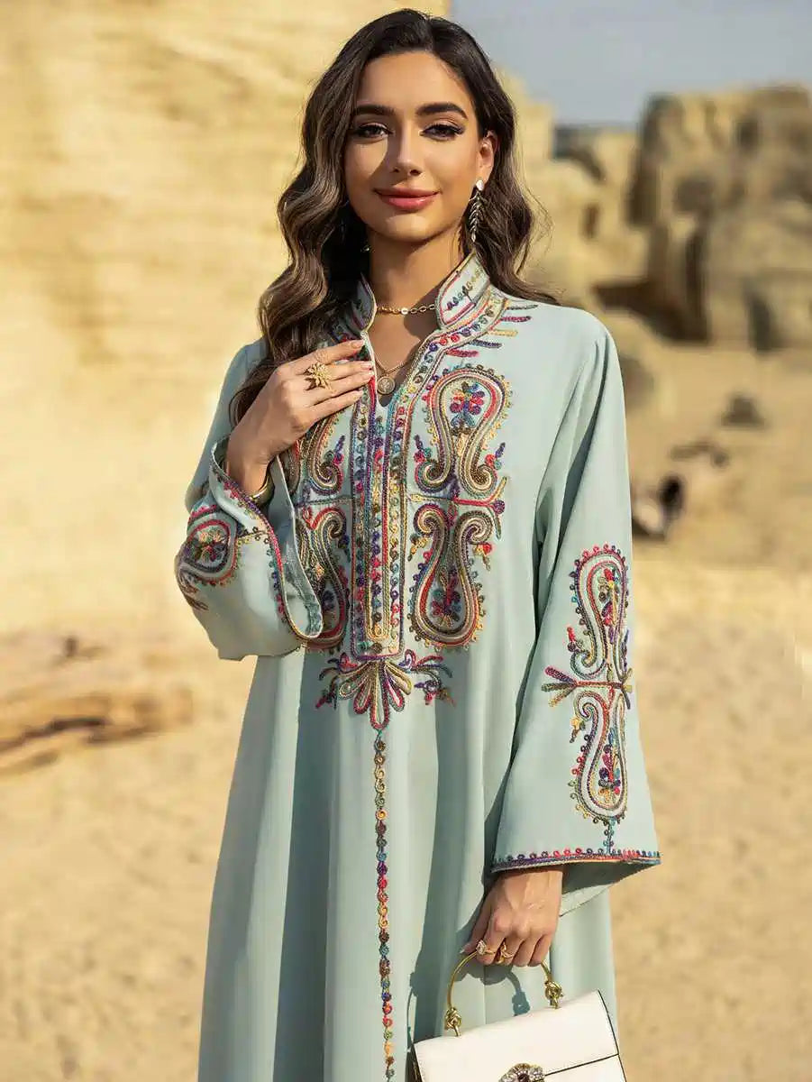 Elegant Rope Embroidery Wrinkle-Free Eid Caftan Dress for Women - Perfect for Eid Celebrations, Weddings & Special Occasions
