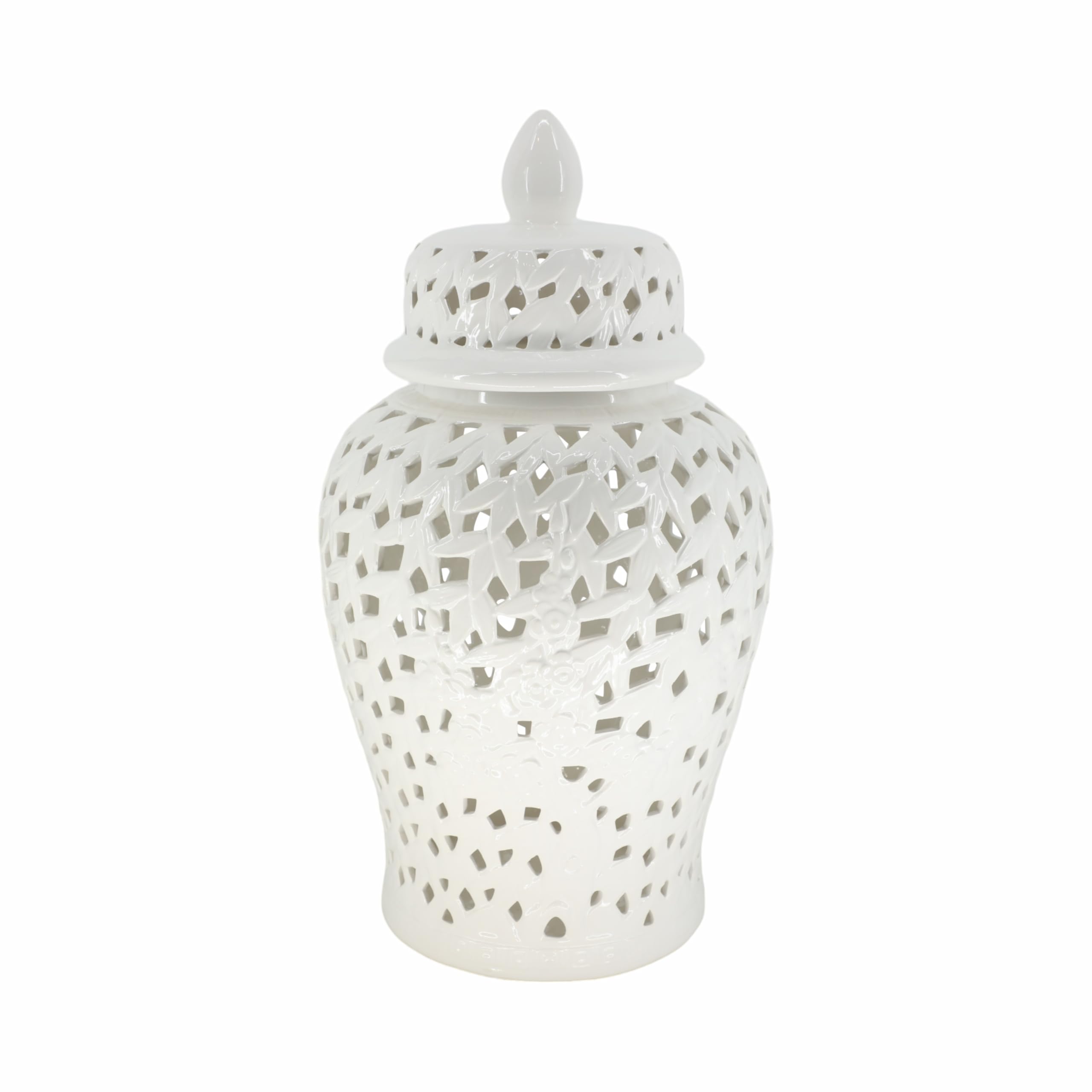 Sagebrook Home Ceramic Cutout Jar - Elegant Decorative Vase for Living Room, Bedroom, Bathroom | Handcrafted Ceramic Storage Container for Flowers, Cotton Balls & Home Decor