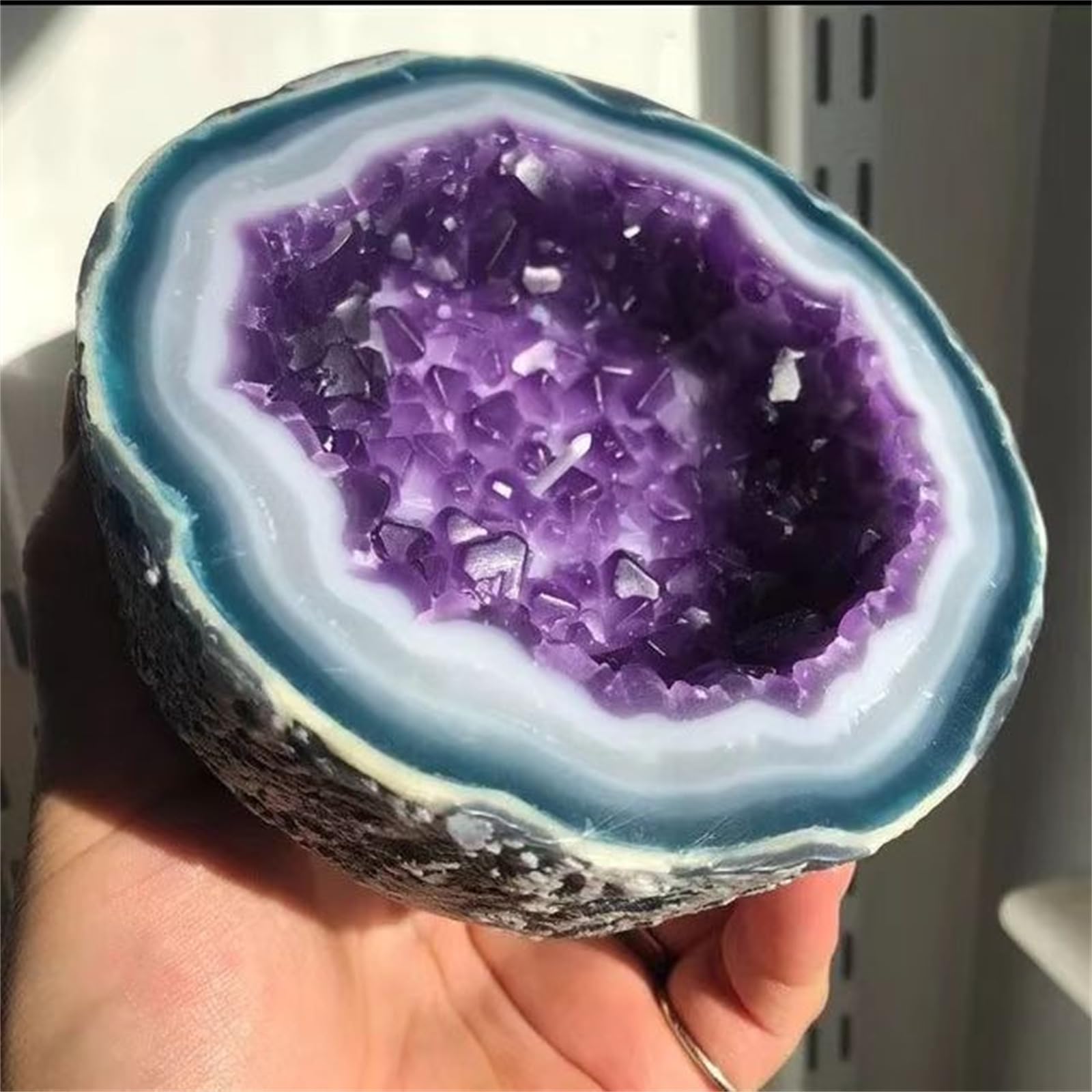 Natural Yellow Crystal Geode Candle Holder - Unique Home Decor for Living Room, Bedroom & Office - Aromatherapy Gift Idea for Women & Men