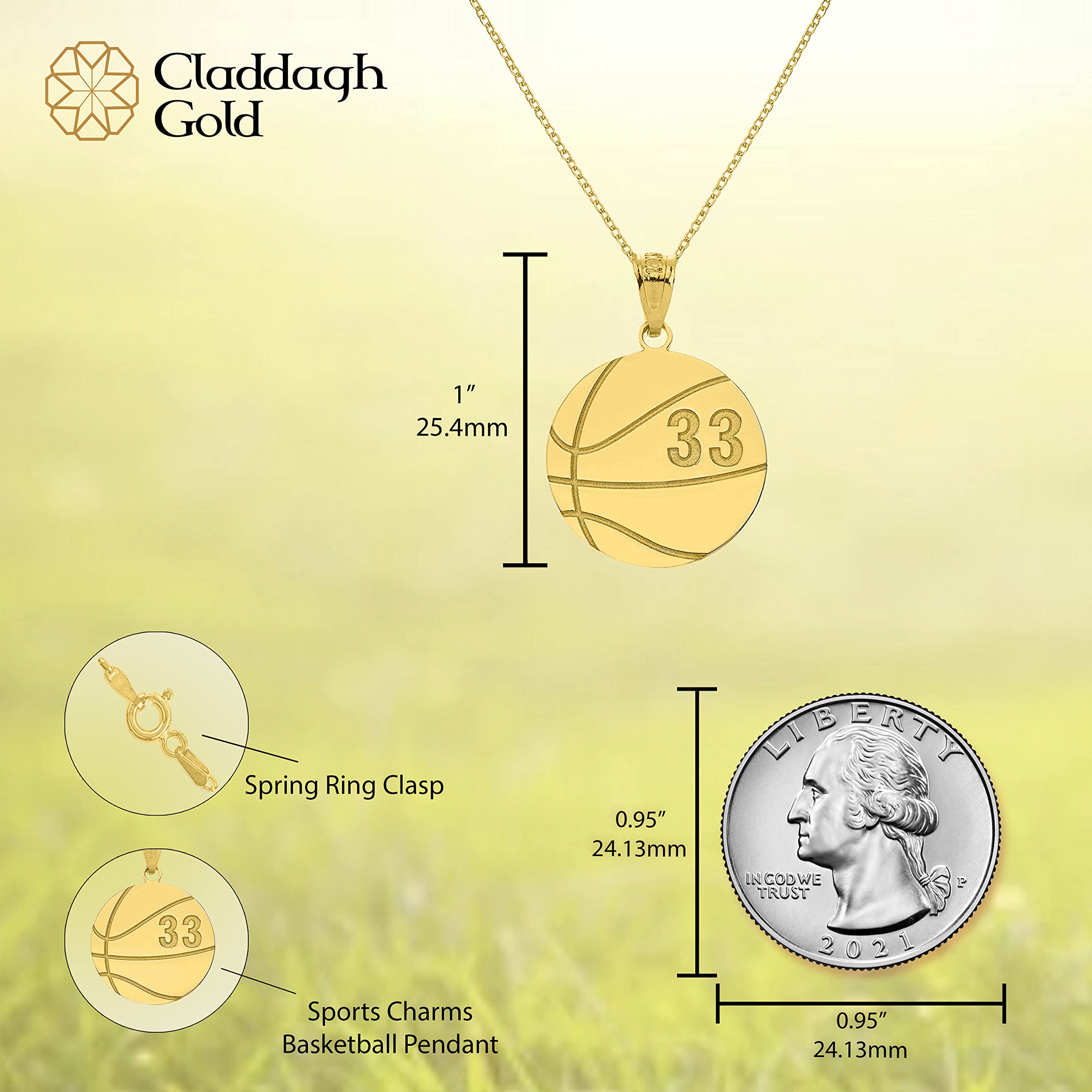 10k Yellow Gold Personalized Basketball Necklace - Custom Name & Number Engraved - Sports Jewelry Gift for Athletes & Basketball Fans - Perfect for Games, Birthdays & Special Occasions