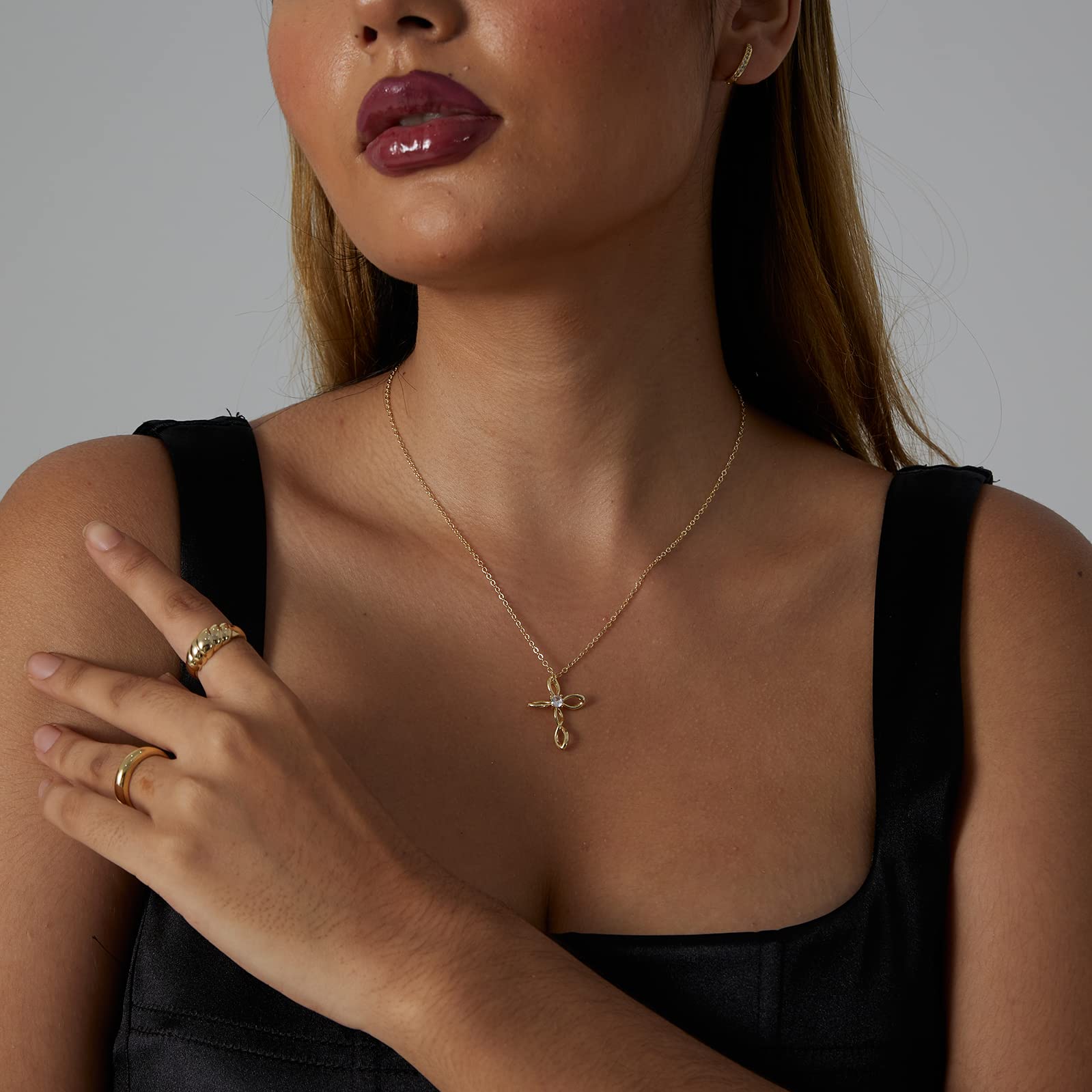 VIROMY 14K Gold Plated Cross Necklace for Women - Elegant Sideways Cross Pendant Choker, Trendy Everyday Jewelry Gift for Her | Perfect for Church, Date Night & Special Occasions