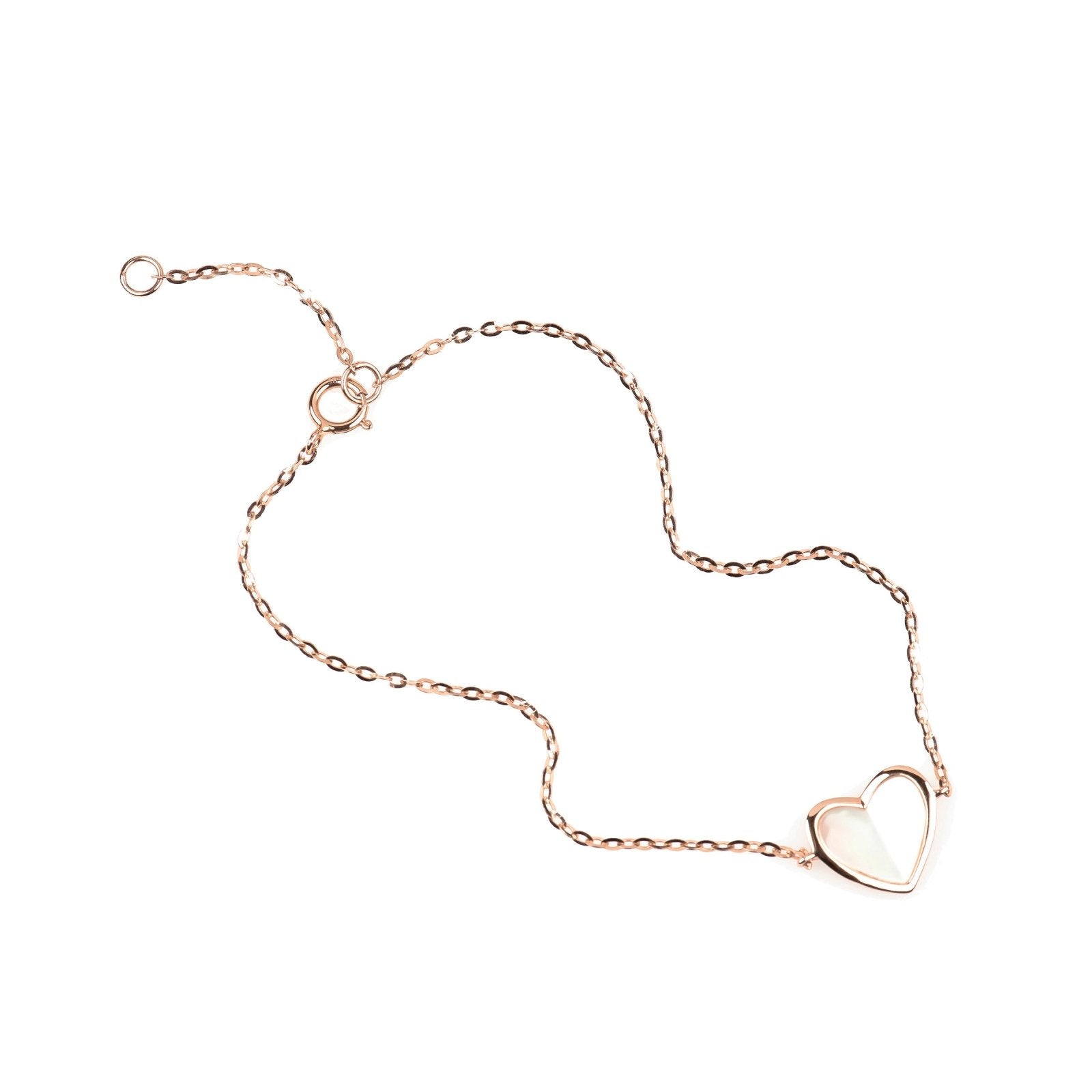 14K Rose Gold Mother of Pearl Heart Bracelet - Elegant Bezel Setting for Women | Perfect for Valentine's Day, Anniversary & Romantic Gifts