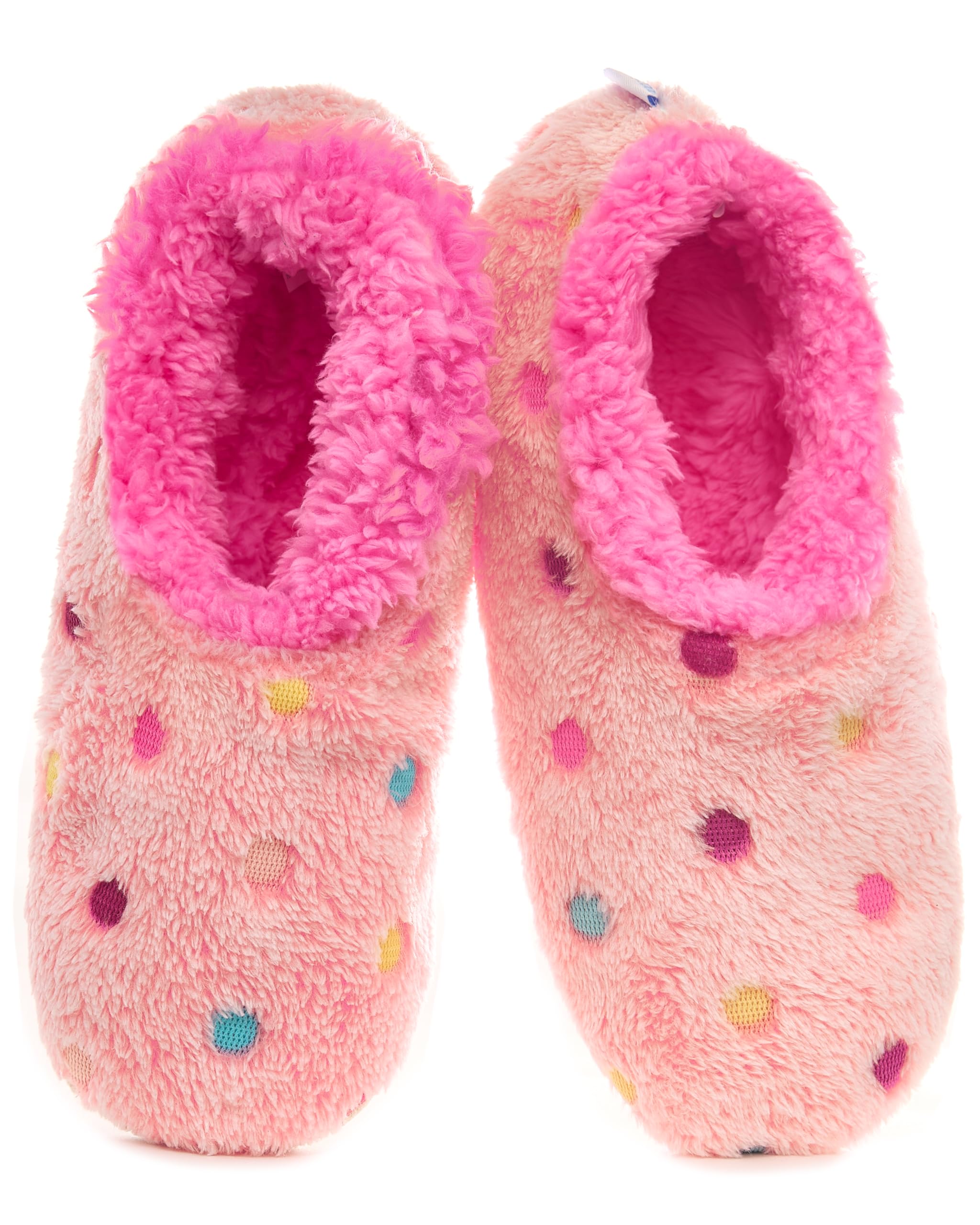 Snoozies Women's Cozy Sherpa Slipper Socks - Soft Fuzzy House Slippers with Colorful Dots Design | Warm Indoor Footwear for Relaxing at Home, Lounging & Winter Comfort