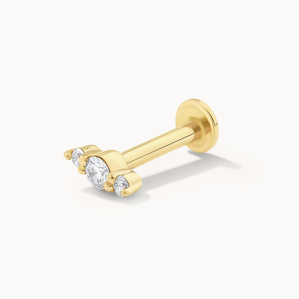 10k Gold Diamond Trio Bar Helix Single Stud Earrings - Elegant Cartilage Piercing Jewelry for Women, Perfect for Everyday Wear & Special Occasions