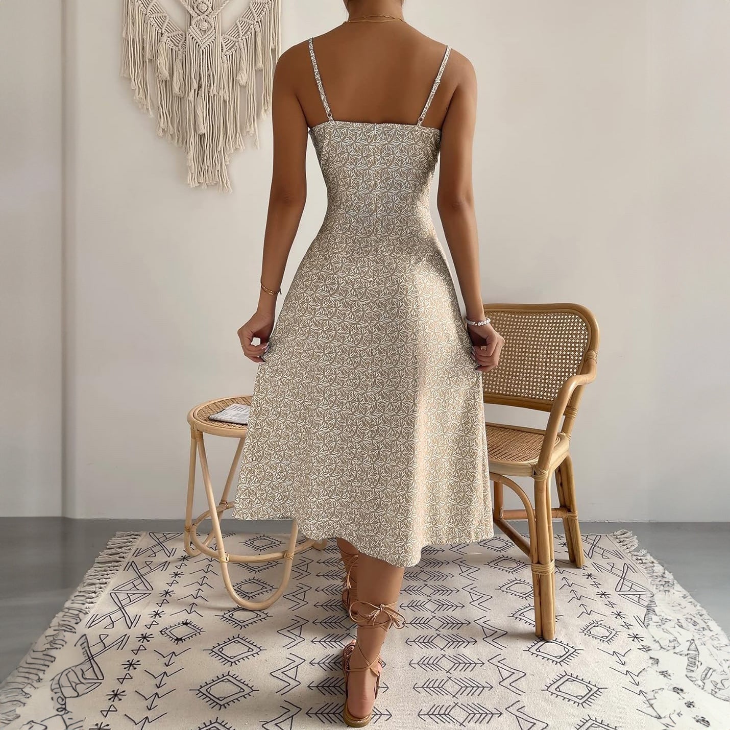 LOVEVOP 2025 Summer Fashion Printed Pleated Halter Strap Split Dress for Women - Elegant & Trendy Beachwear, Party Outfit & Vacation Dress