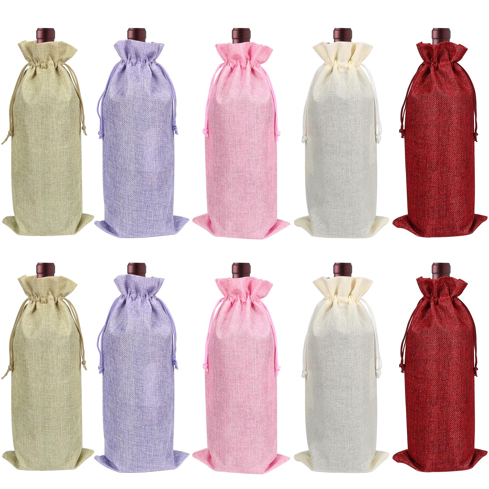 Premium Jute Wine Bags - 10 Pack Natural Hessian Drawstring Bottle Bags (14.4