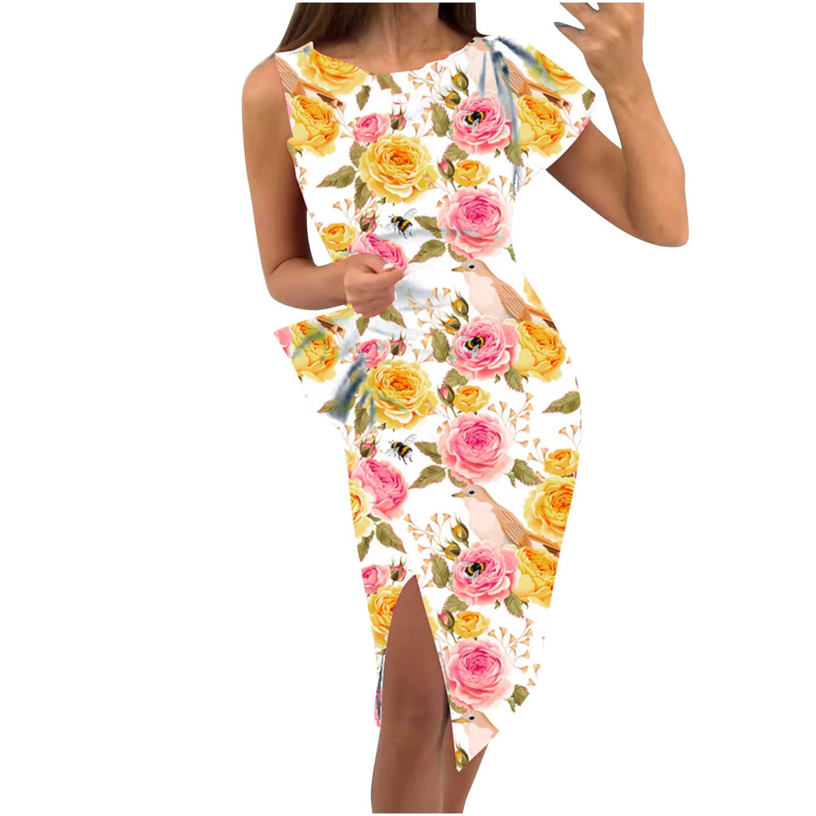 Meitianfacai Women's Floral Print One Sleeve Boat Neck Dress with High Slit - Sexy Slim Fit Party Cocktail Dress for Night Out, Date Night & Special Occasions