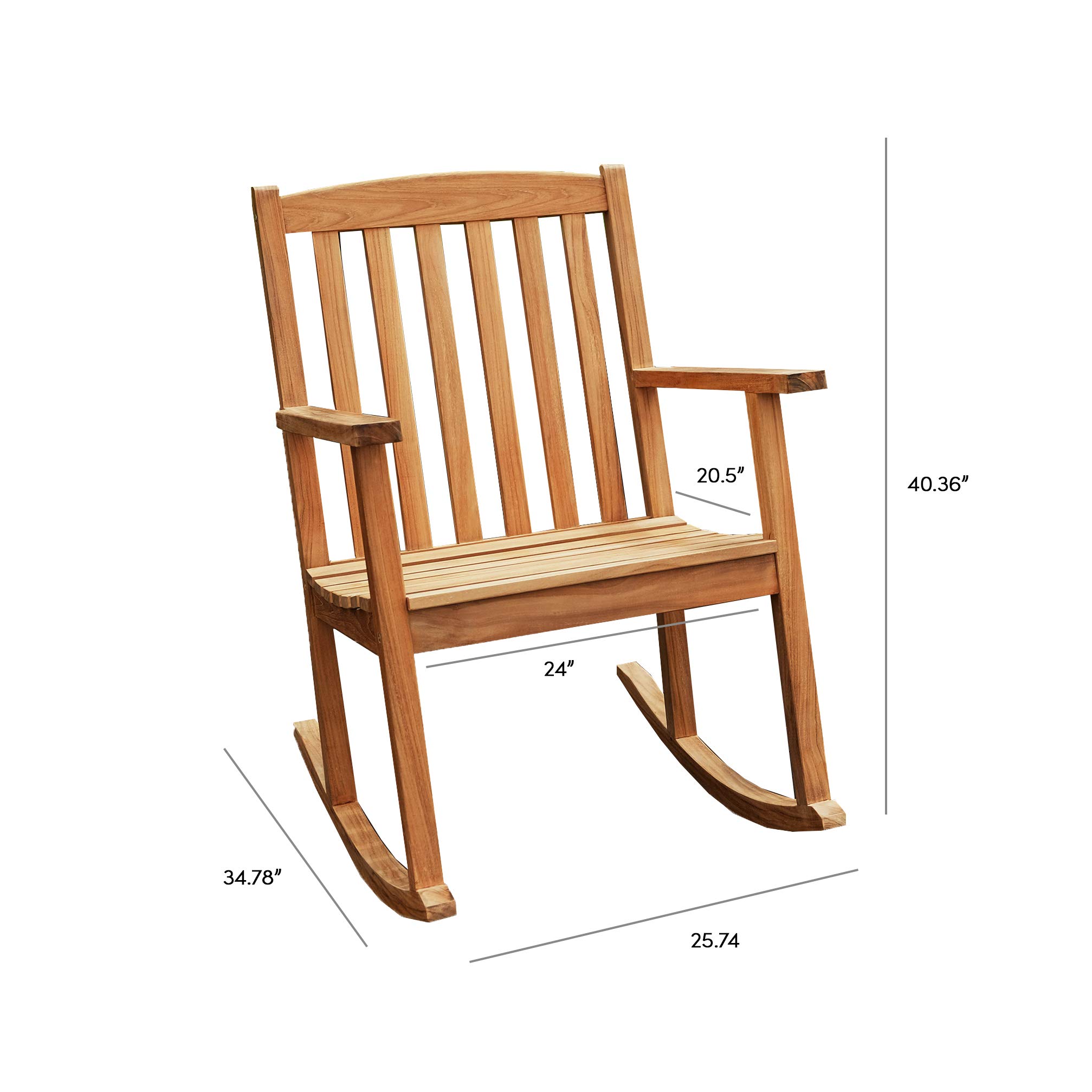 Alveare Home Bodega Classic Teak Outdoor Rocking Chair - Natural Wood Patio Rocker for Porch, Garden & Backyard Relaxation