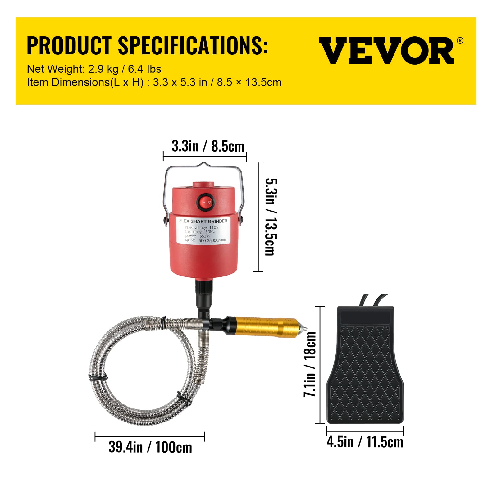 VEVOR 560W Flex Shaft Grinder Rotary Tool with 1/4