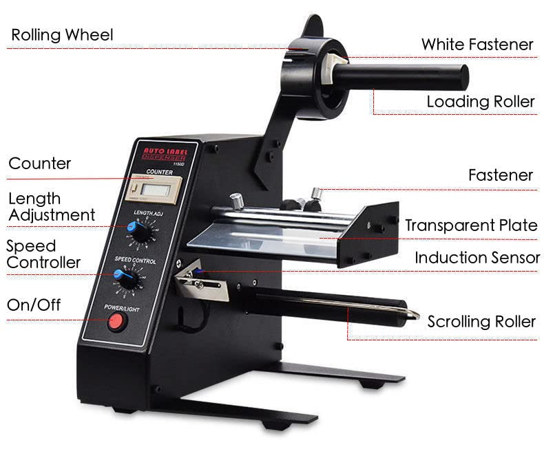 Electric Label Dispenser Machine 110V - Adjustable Speed, Auto Counting (0-999999), 4-140mm Label Width - Perfect for Warehouse, Retail & Shipping Labeling