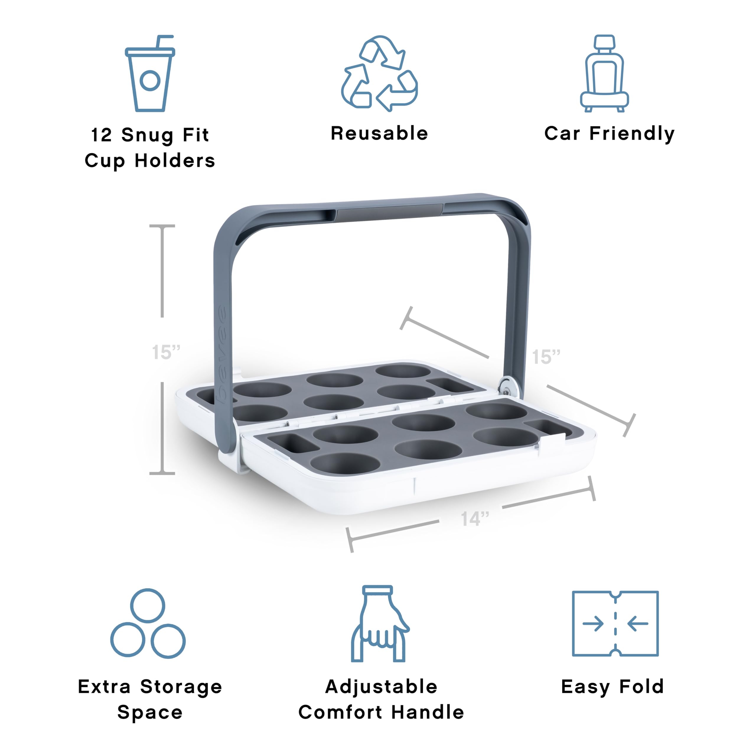 **Foldable Reusable Drink Carrier for Coffee & Takeout - Holds up to 12 Hot/Cold Cups | Portable & Durable for Uber Eats, DoorDash Delivery | Comfort Handle, Secure Holder | Perfect for Cafes, Offices & Road Trips (Grey)**