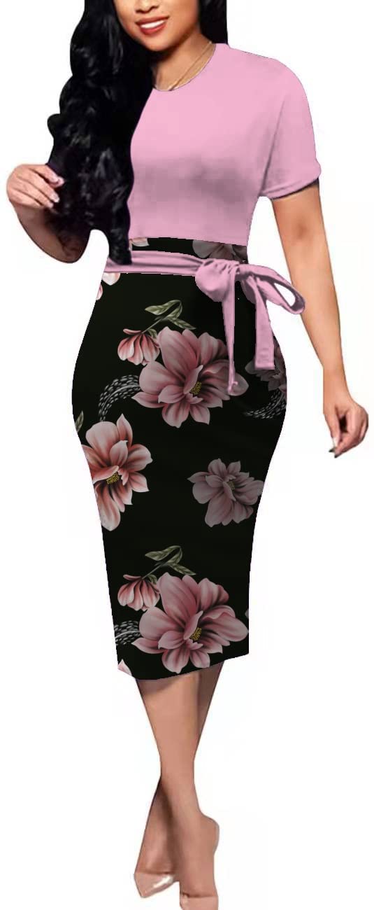 BOGURST Women's Elegant Printed Pencil Dress - Formal Church, Casual Party & Office Wear - Flattering Fit for Special Occasions & Daily Wear