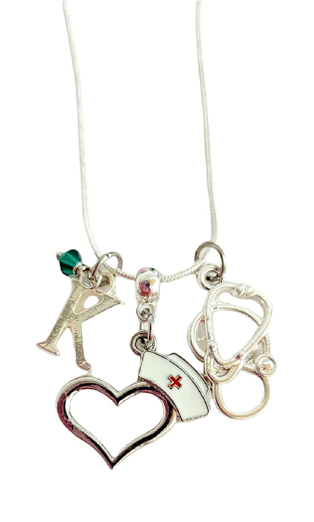 Personalized Nurse Charm Necklace with Initial & Genuine Crystal - Handmade Jewelry Gift for Nurses, Medical Professionals & Healthcare Workers (Perfect for Graduation, Appreciation Gifts & Daily Wear)