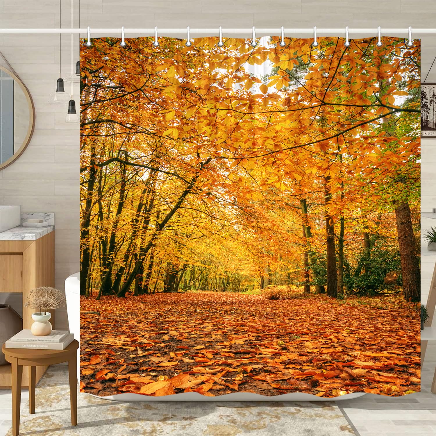 72x72 Inch Autumn Leaves Shower Curtain Set with Hooks - Fall Bathroom Decor for Thanksgiving & Halloween - Waterproof Fabric for Cozy Seasonal Home Decor