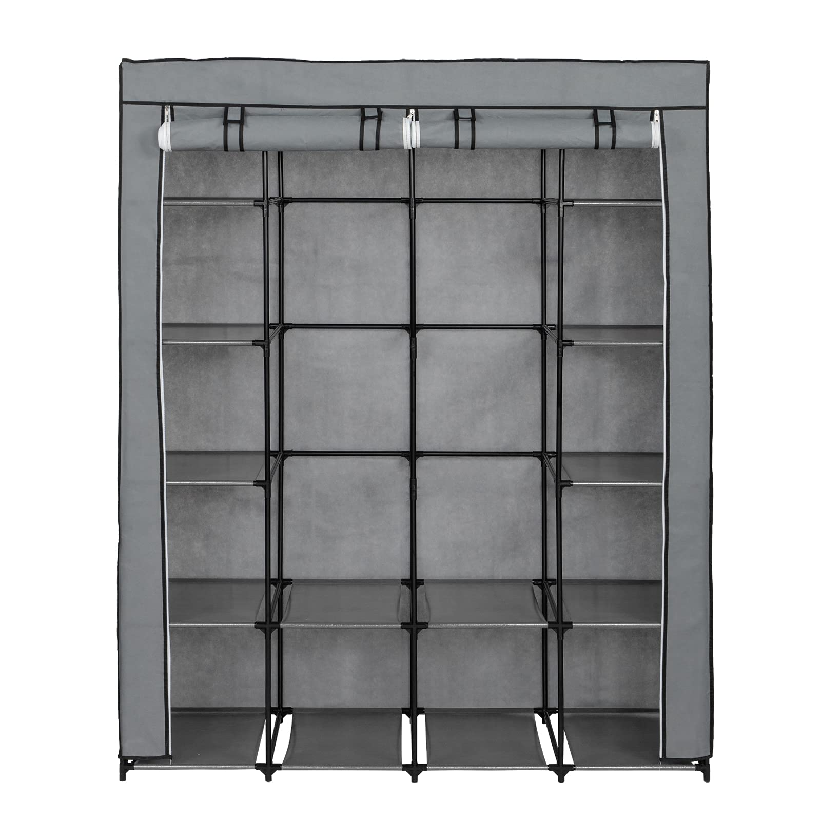 BNSPLY 66 Inch Portable Closet Organizer - Non-Woven Fabric Wardrobe Storage with Hanging Rod, 56 x 18.5 x 66 Inches, Grey - Perfect for Bedroom, Dorm, Apartment & Closet Organization