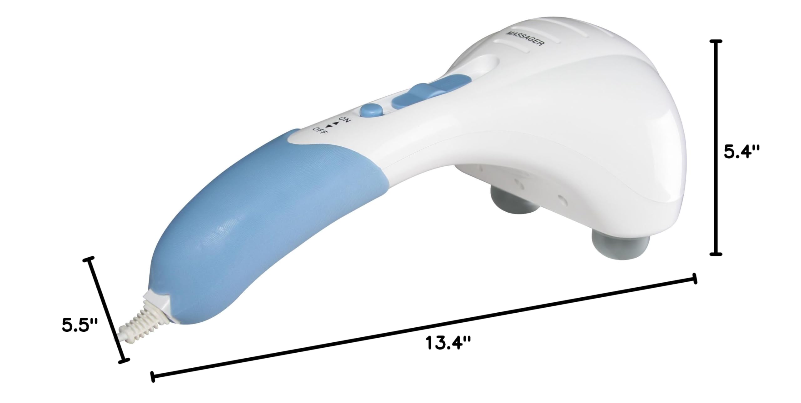 Portable Handheld Body Massager with Dual Heads & 3 Interchangeable Attachments - White | Relieves Muscle Pain, Tension & Stress - Perfect for Home, Office & Travel Use