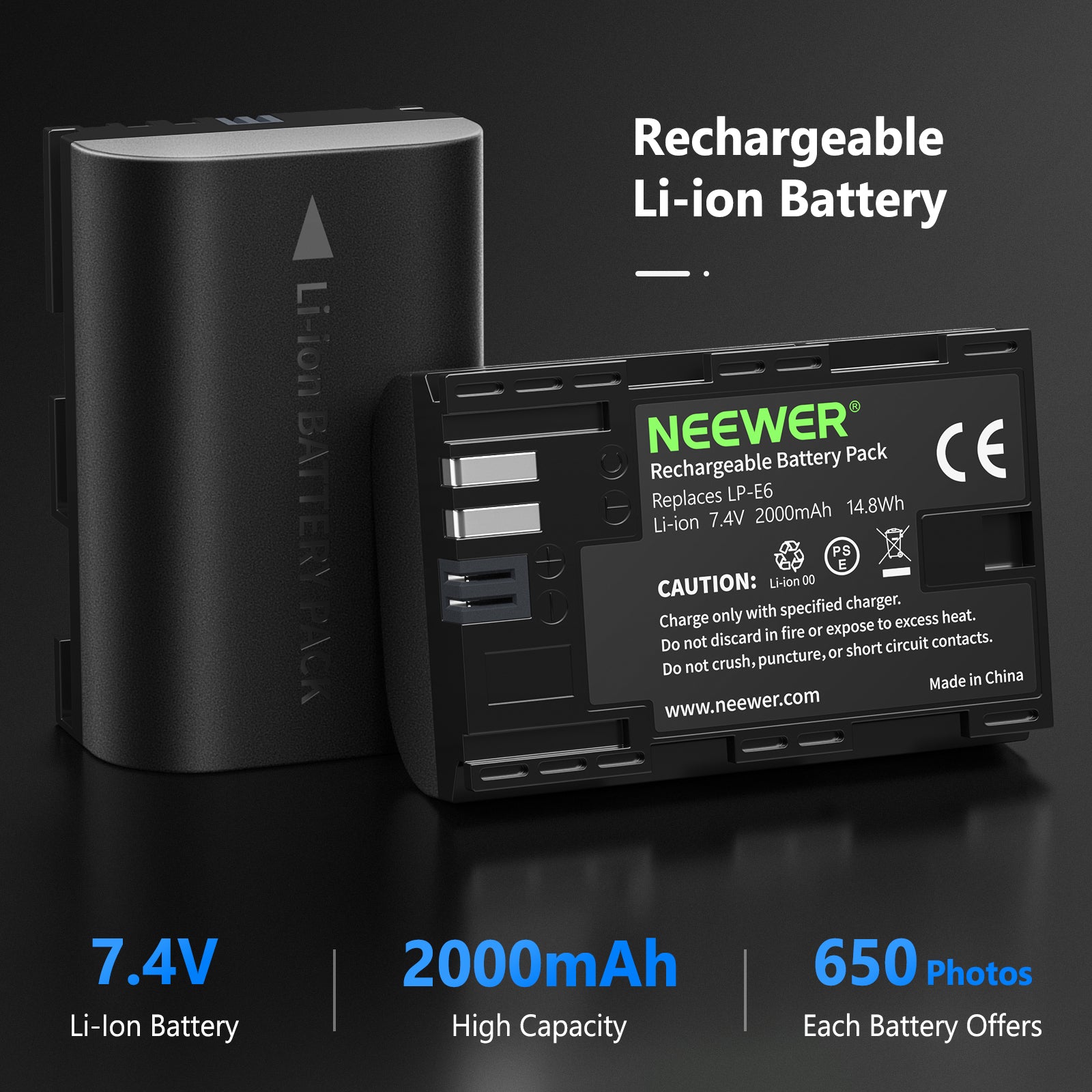NEEWER 2 Pack LP-E6 LP-E6N Rechargeable Battery Charger Set for Canon Cameras - Perfect for Travel, Photography & Professional Shoots