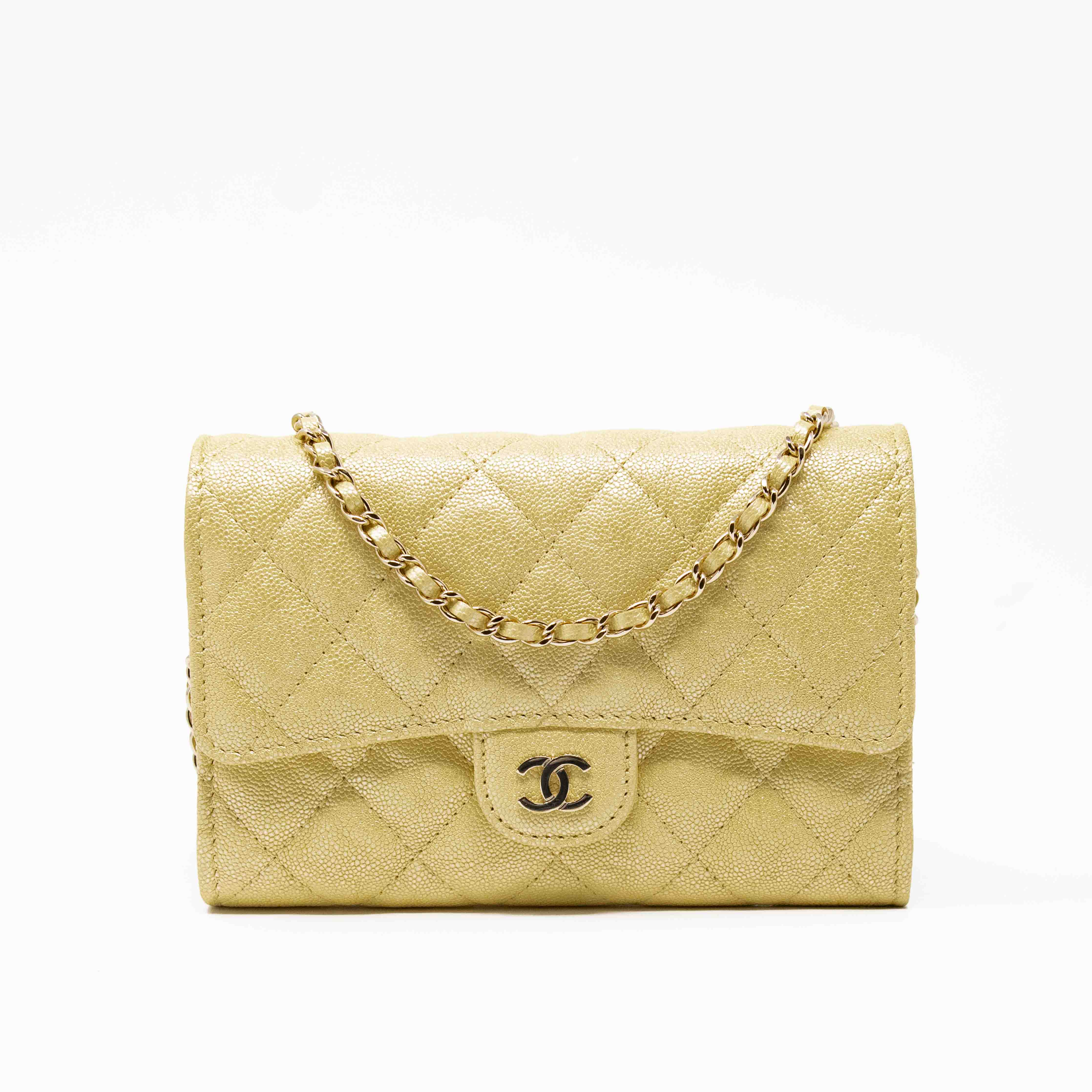 Chanel Yellow Iridescent Mini Wallet On Chain Crossbody Bag - Elegant Evening Clutch for Parties, Weddings & Special Occasions
