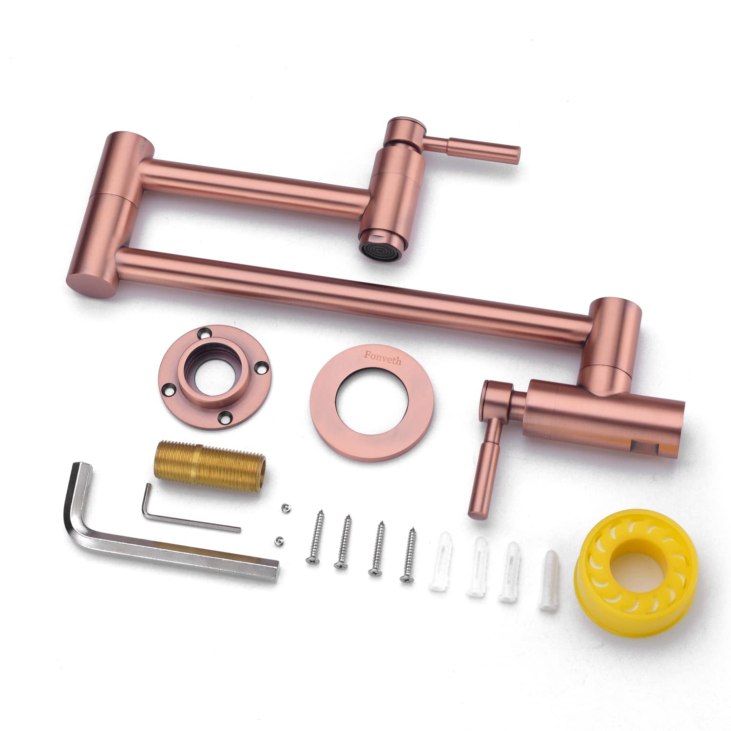 Premium Copper Pot Filler Faucet - Wall Mount Brass Kitchen Sink Faucet with Folding Swing Arm & Dual Handles | Ideal for Cooking, Filling Pots & Modern Kitchen Upgrade