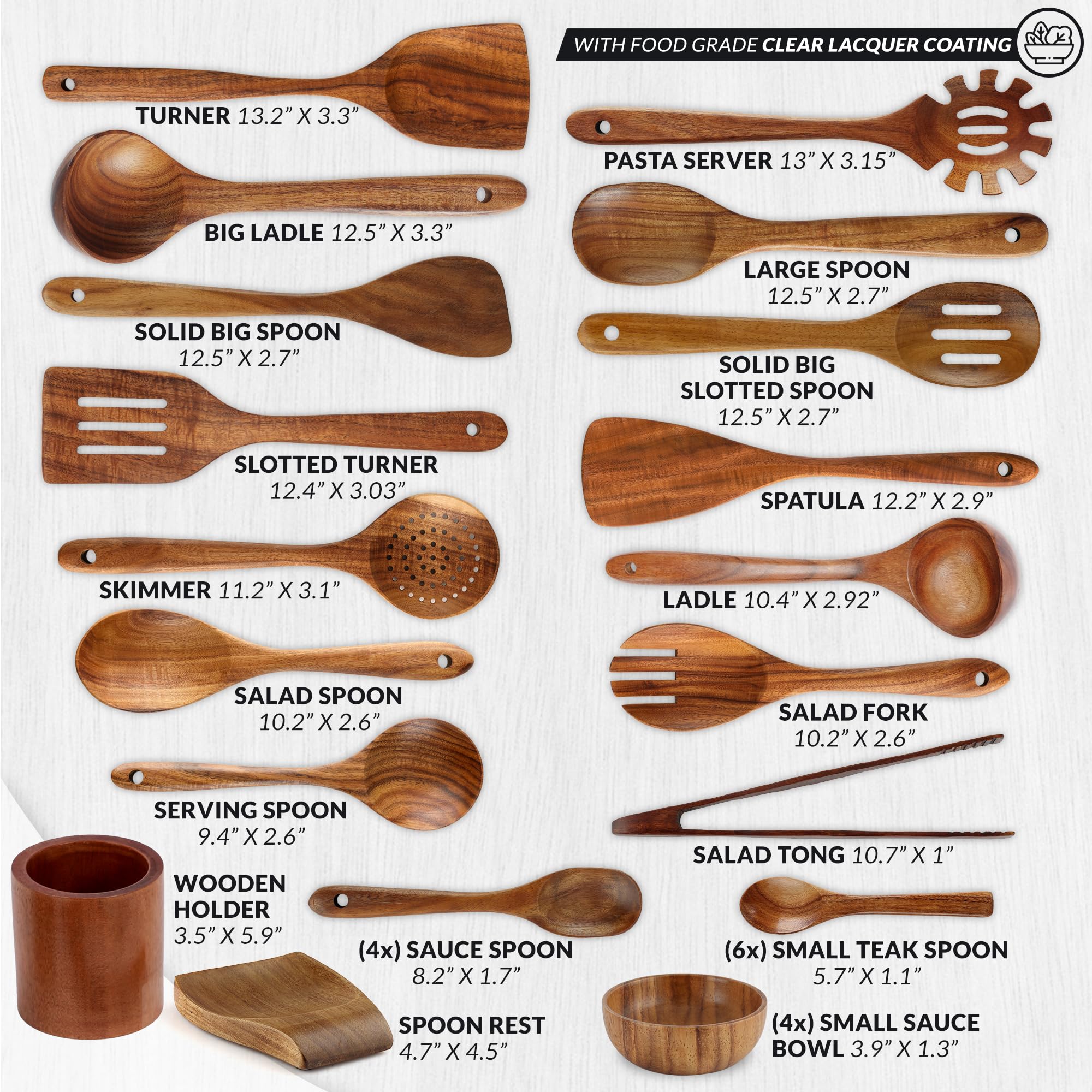 Premium 30-Piece Teak Wooden Kitchen Utensil Set with Gift Box - Natural Non-Stick Cooking Spoons & Tools - Ergonomic Grip for Comfortable Use - Perfect for Home Chefs, Wedding Gifts & Housewarming Presents