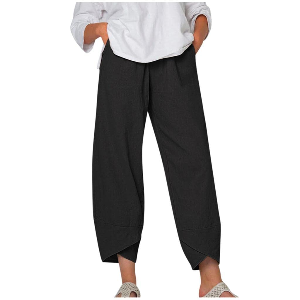 Women's Cotton Linen Pants - High Waist Drawstring Lounge Trousers for Casual Wear | Perfect for Yoga, Travel & Home Relaxation