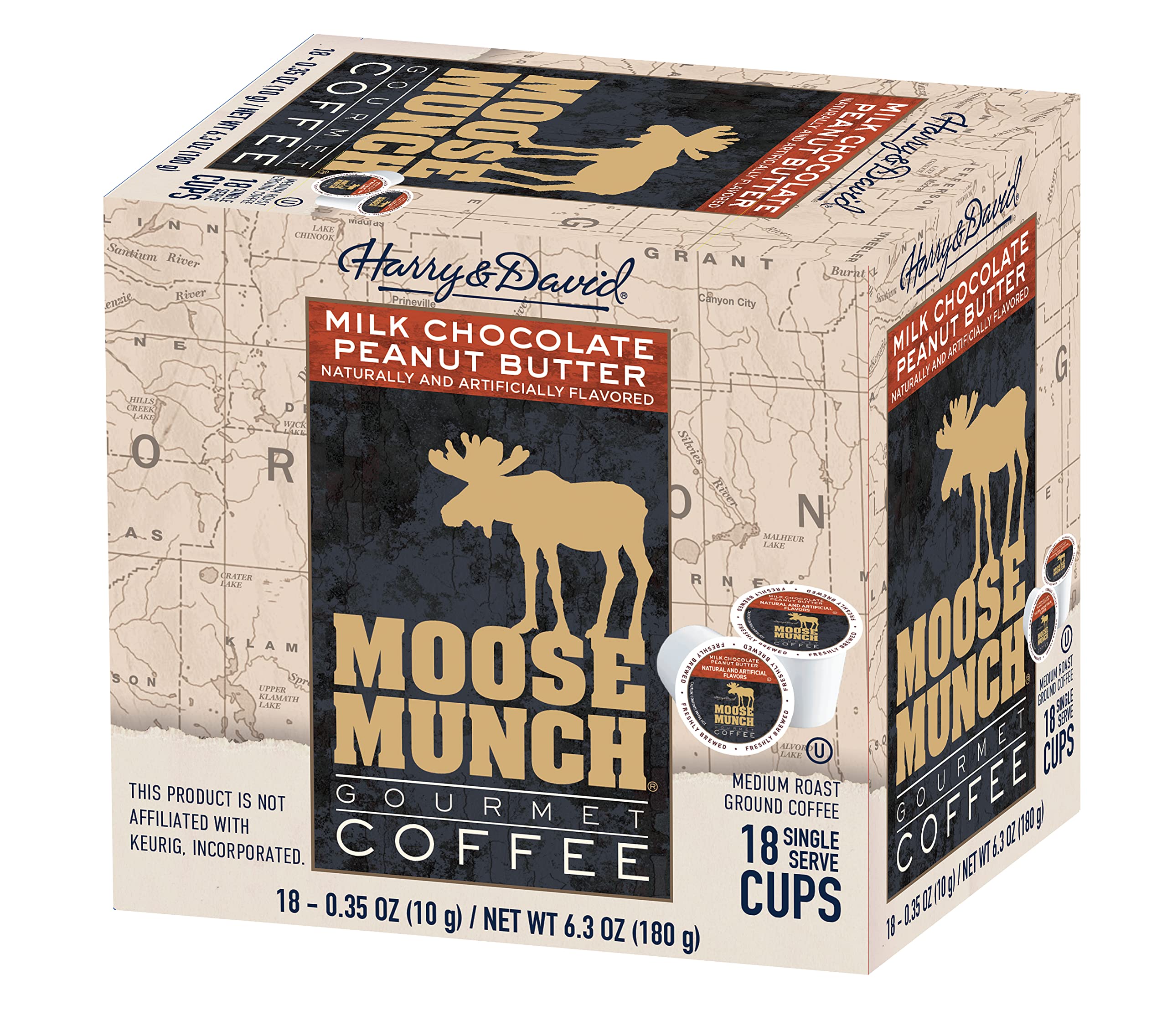Harry & David Moose Munch Single Serve Coffee Pods - 72 Count (4 Boxes x 18) Medium Roast with Milk Chocolate & Peanut Butter Flavor - Perfect for Office, Home Brewing & Gifts