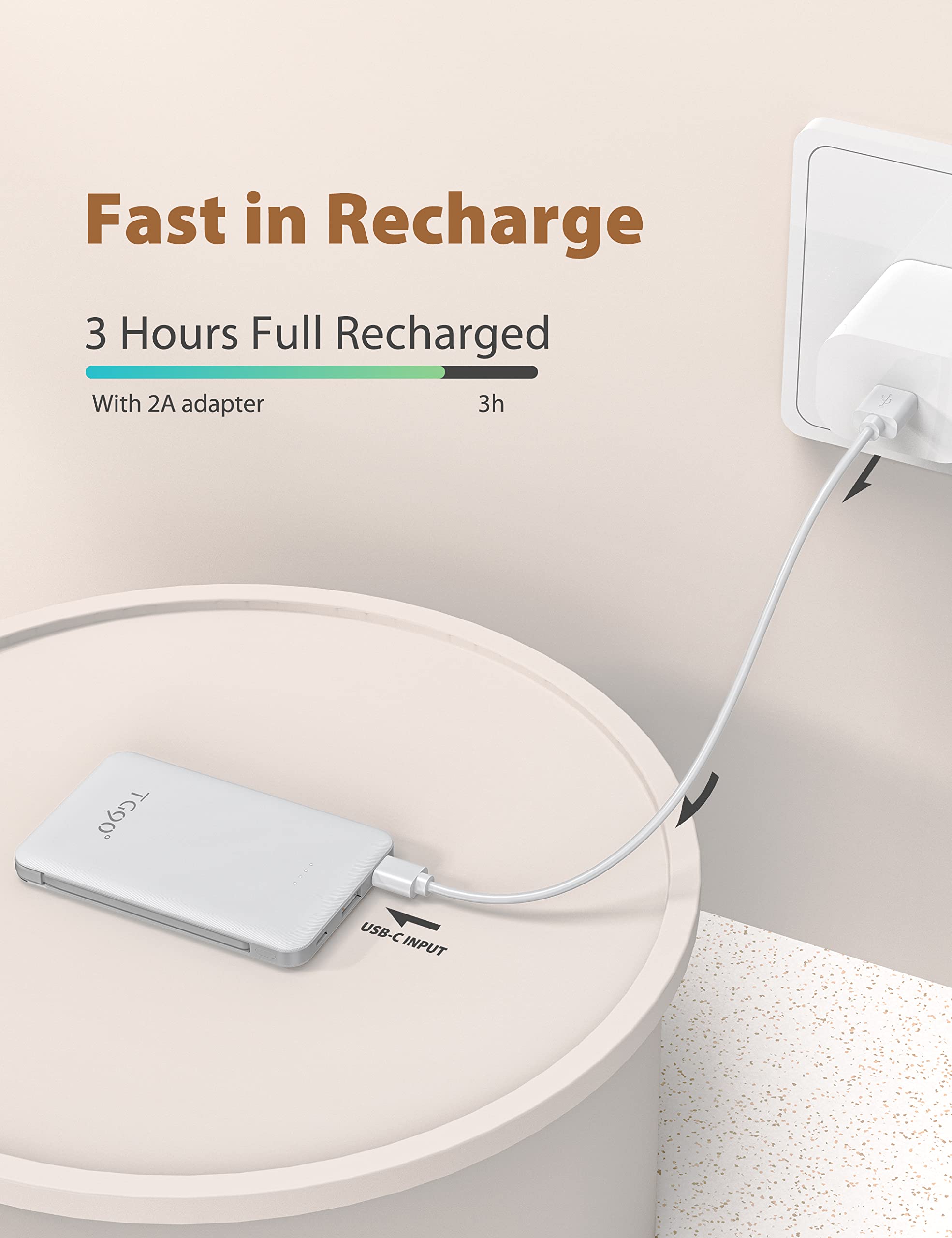 TG90° 2 Pack 6000mAh Ultra Slim Portable Charger with Built-in Cables - External Battery Pack for iPhone, Samsung & Android Phones - Perfect for Travel, Camping & Emergency Power Backup