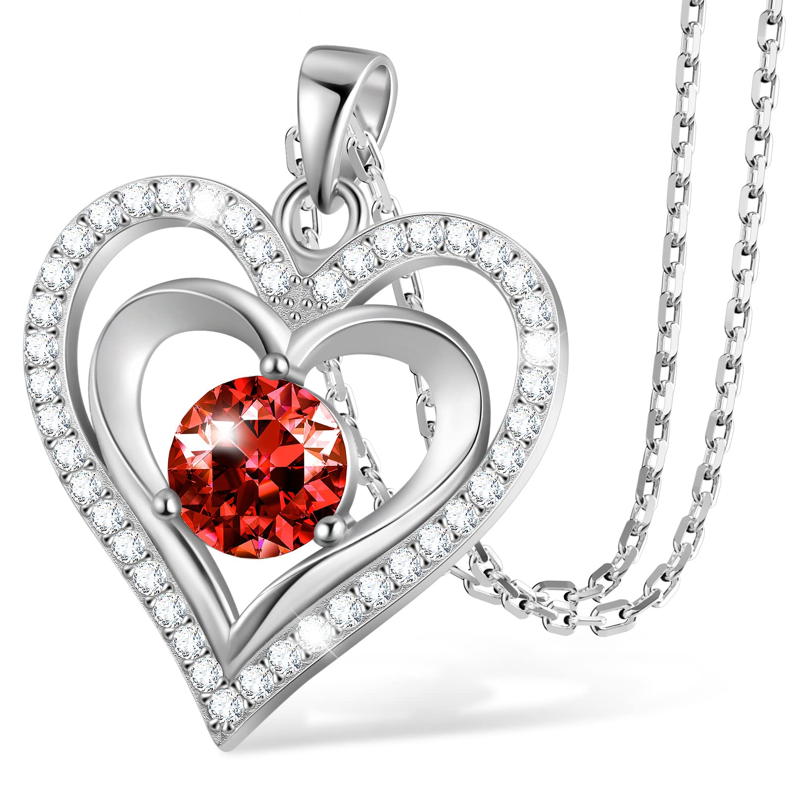 Jowaia Sterling Silver Heart Necklace - 925 Silver & 18K Rose Gold Plated Birthstone Pendant for Women, Mothers Day Gifts, Birthday Jewelry for Mom, Wife, Sister, Girlfriend - 17.7