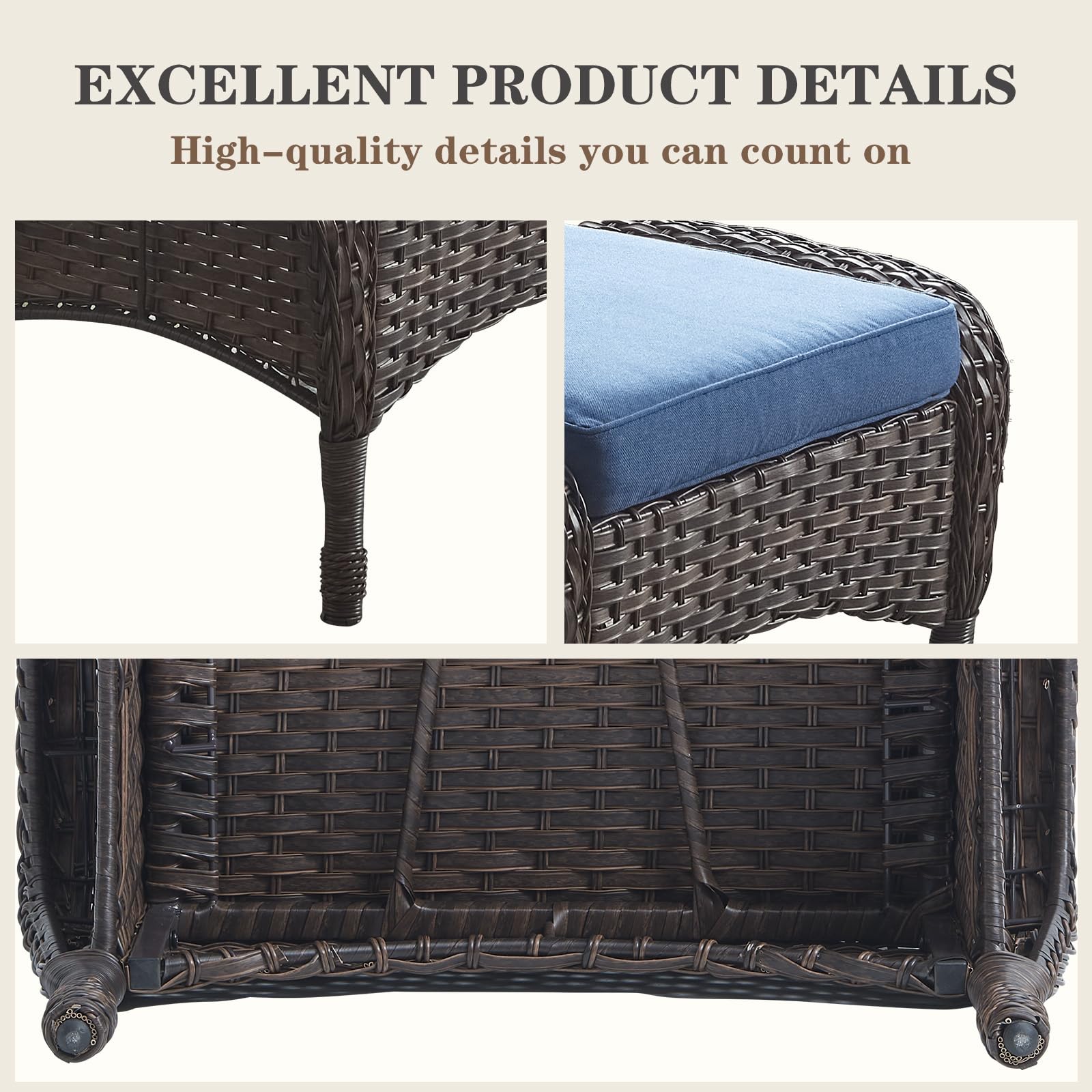 25 Inch All-Weather PE Wicker Ottoman Set of 2 - Outdoor Foot Stool for Patio, Balcony, Deck & Backyard - Brown Rattan Footrest for Relaxing, Lounging & Entertaining