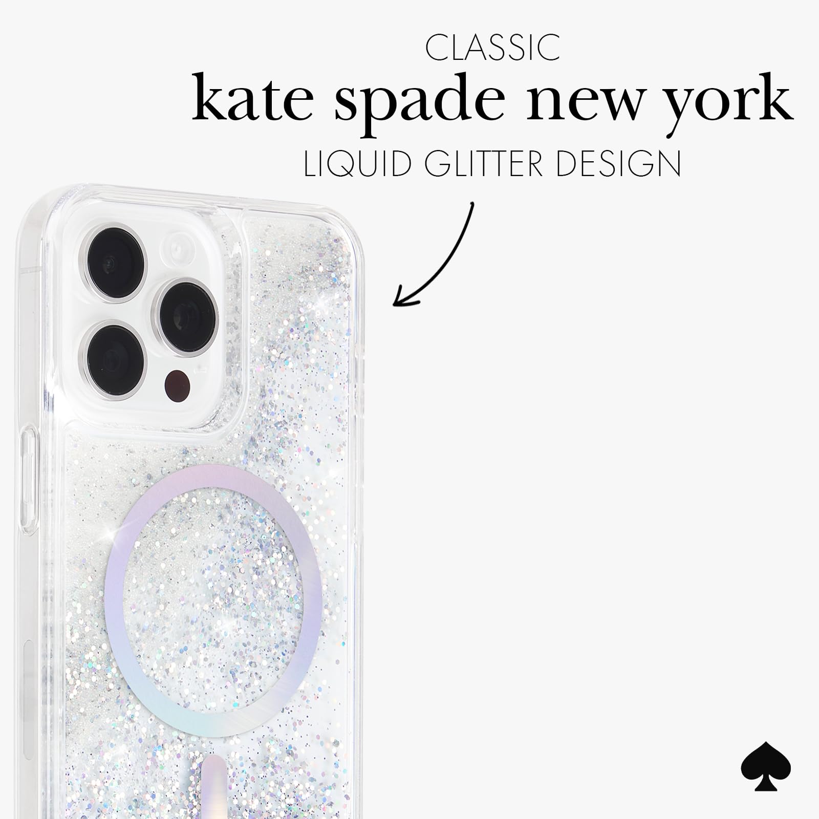Kate Spade New York Liquid Glitter Iridescent iPhone 15 Pro Max Case | MagSafe Compatible | Stylish Protective Phone Cover for Women | Perfect for Work, Travel & Everyday Use