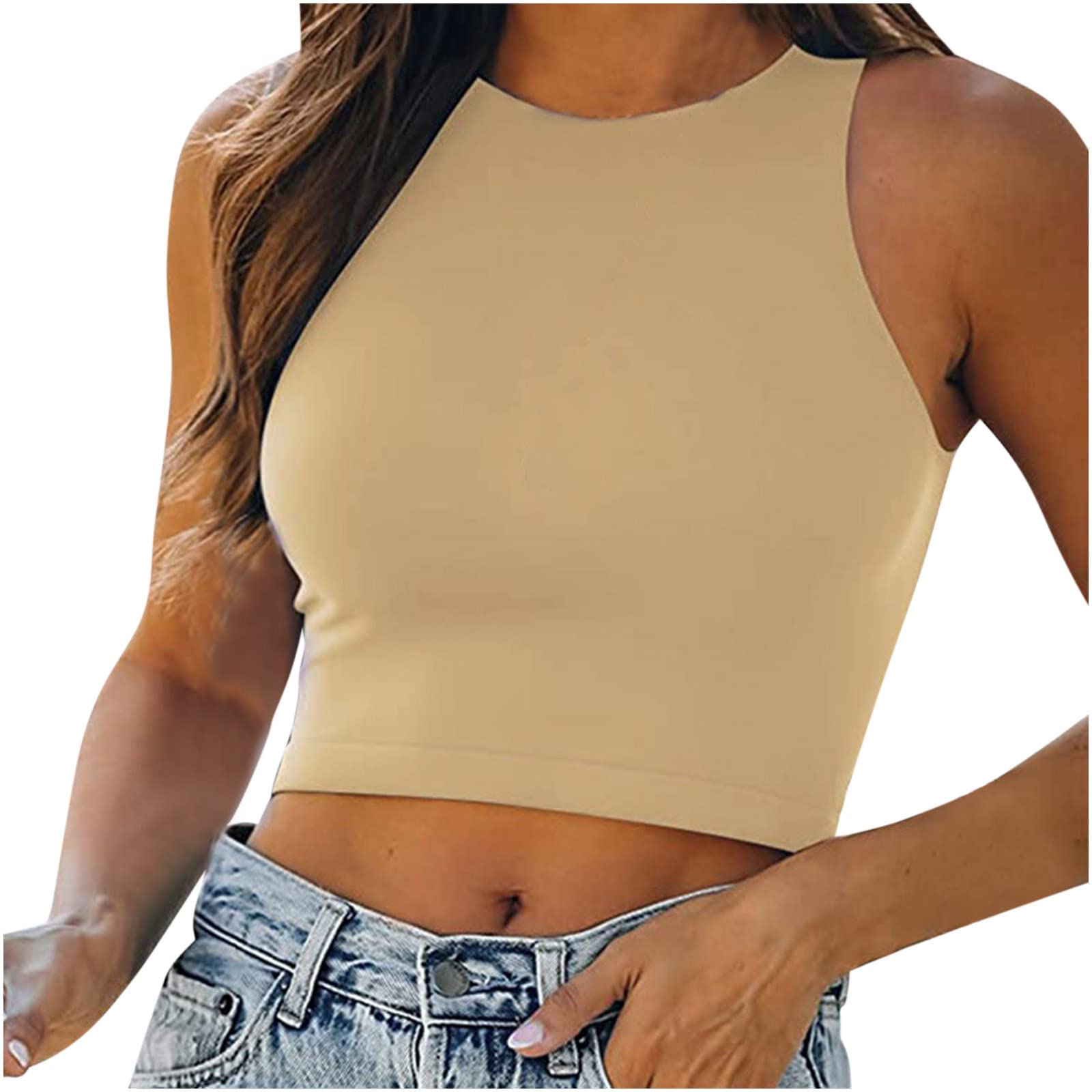 Plus Size Racerback Crop Tank Tops - Women's Slim Workout Tees for Summer & Gym