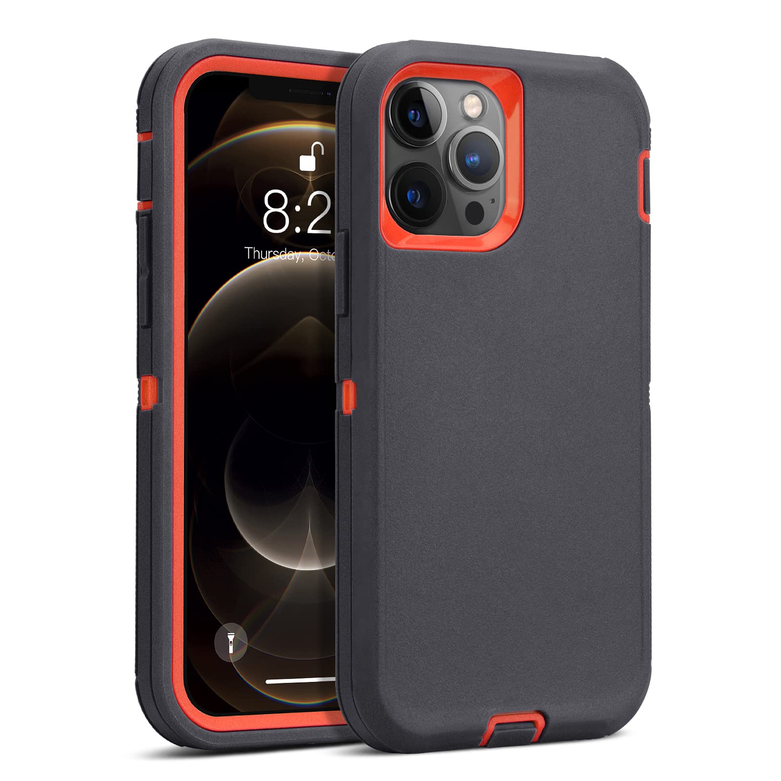 MAXCURY Heavy Duty Shockproof iPhone 12 Pro Max Case - 6.7 Inch 3-Layer Full Body Protection Cover with Silicone Rubber Bumper for Men & Women (Black/Orange) - Perfect for Outdoor, Work & Extreme Sports Protection