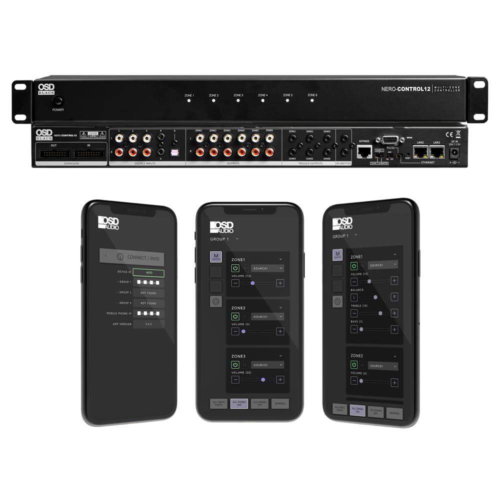 OSD Nero Control12 6-Zone Audio Matrix Controller - Multi-Room Smart Home System with iOS & Android App | Perfect for Whole House Music & Home Theater Setup