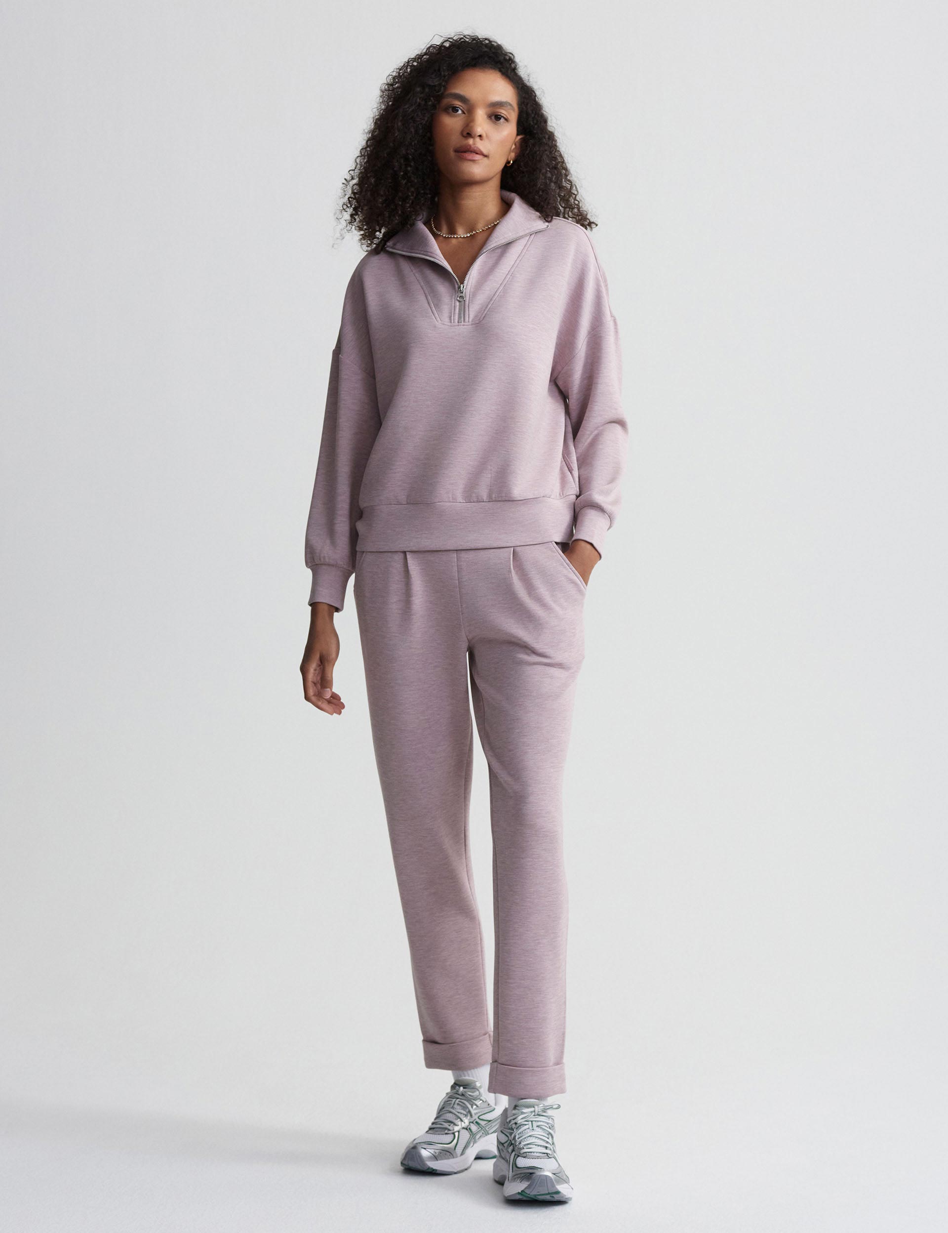 Hawley Half Zip Sweater for Women - Soft Mauve Marl Pullover | Casual Loungewear, Outdoor Activities & Layering Essential