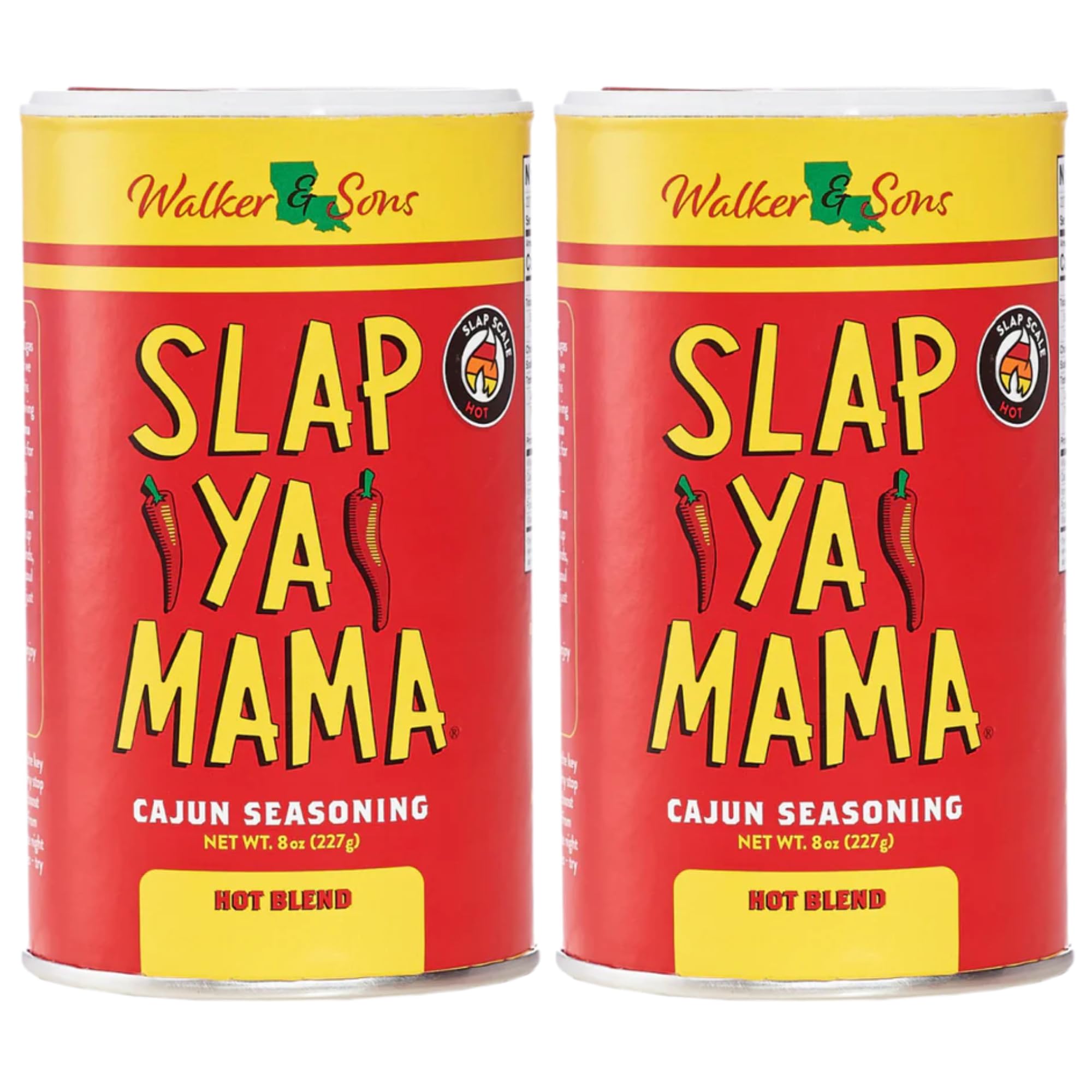 Slap Ya Mama Hot Blend Cajun Seasoning - 8 oz Can (Pack of 2) | All Natural, No MSG, Kosher & Gluten-Free | Authentic Louisiana Flavor for Gumbo, Jambalaya & Grilling
