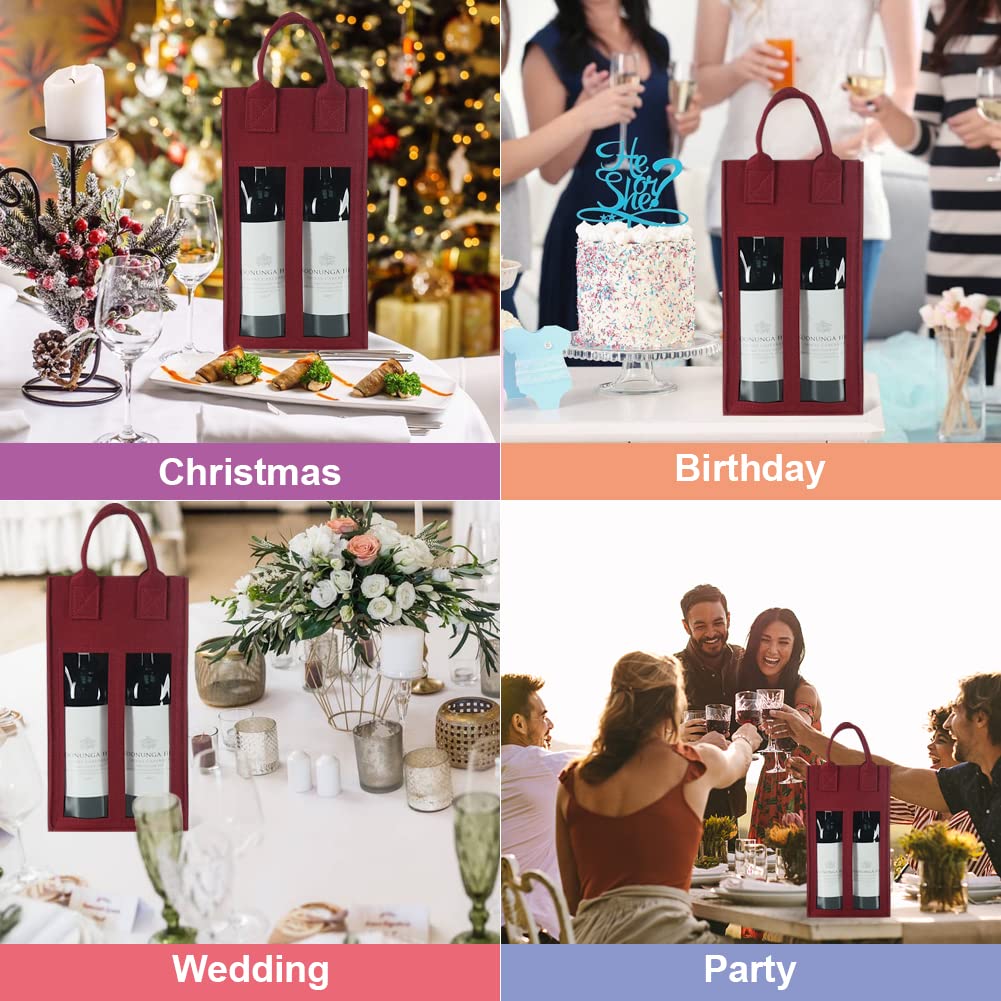 Shintop Insulated Double Wine Bottle Bag with Clear Window - Reusable Felt Wine Carrier Tote with Handle for Gifts, Parties, Travel & Camping (1pc, Red) - Perfect for Picnics, Weddings & Holiday Gift Giving