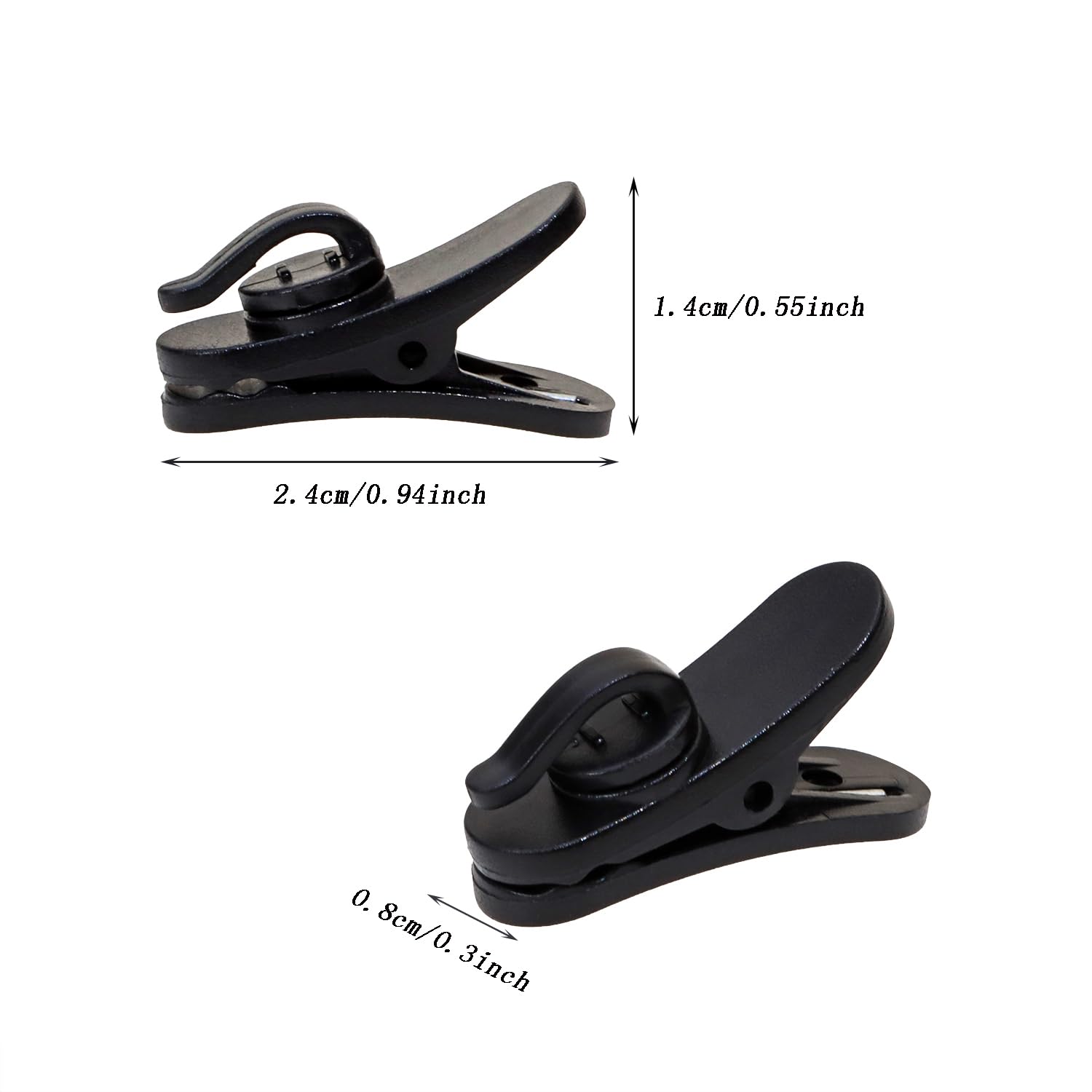 1 Inch Mini Skater Plastic Rotating Earphone Clips - Secure Earbud Cables & Headphone Wires to Shirt - Pack of 8 Black - Perfect for Running, Gym Workouts & Daily Commute