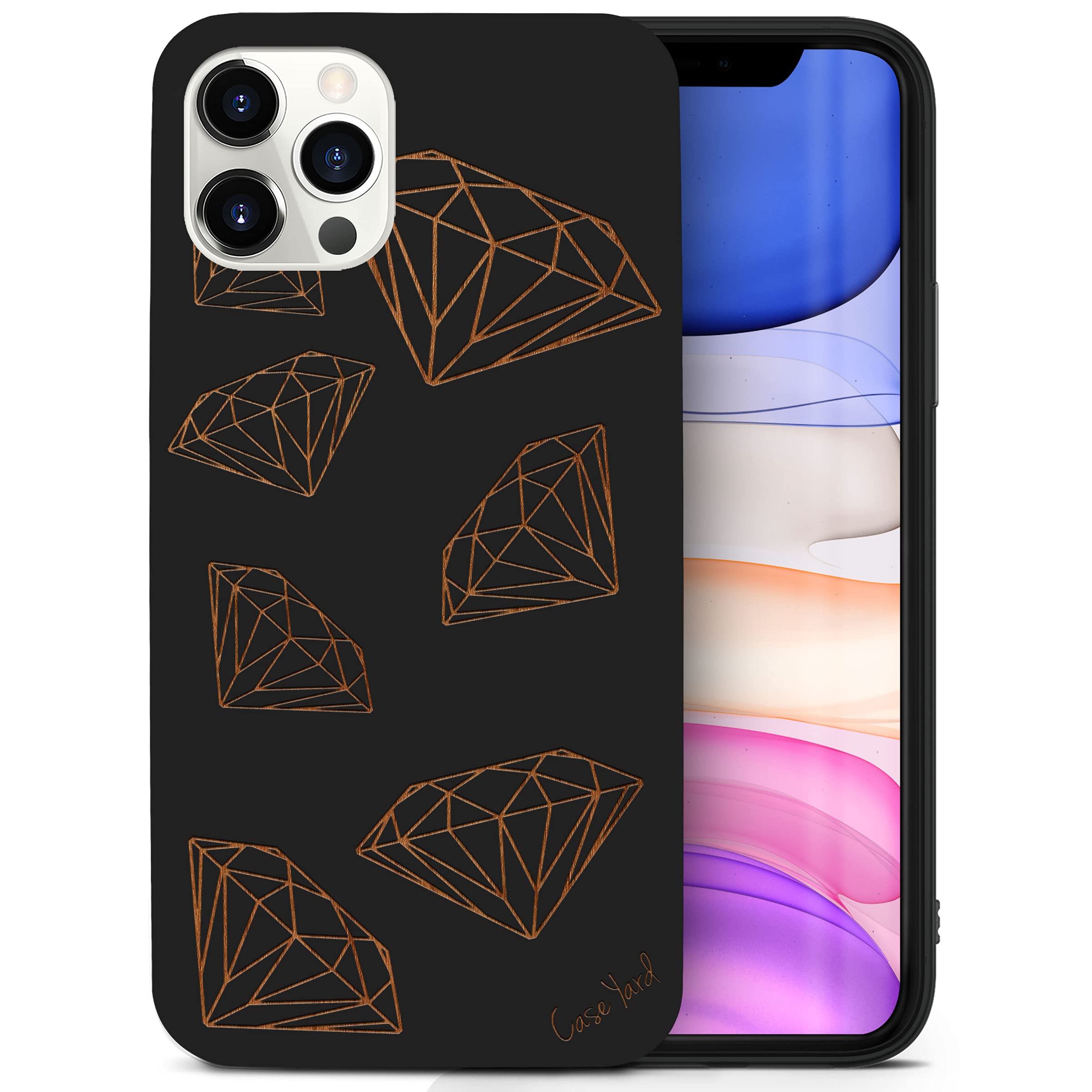 Wooden iPhone 11 Pro Case - Laser Engraved Diamond Design | Slim Fit Shockproof Protective Cover for Men & Women | Perfect for Daily Use, Travel & Gifts