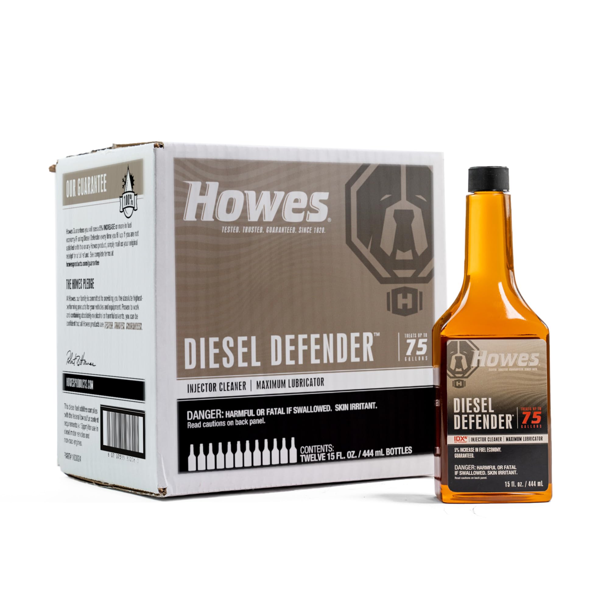 Howes Diesel Defender 15-Oz Diesel Fuel Injector Cleaner & Lubricator - Case of 12 Bottles - Improves MPG, Reduces Emissions - Ideal for Trucks, Heavy Equipment & Winter Fuel Treatment