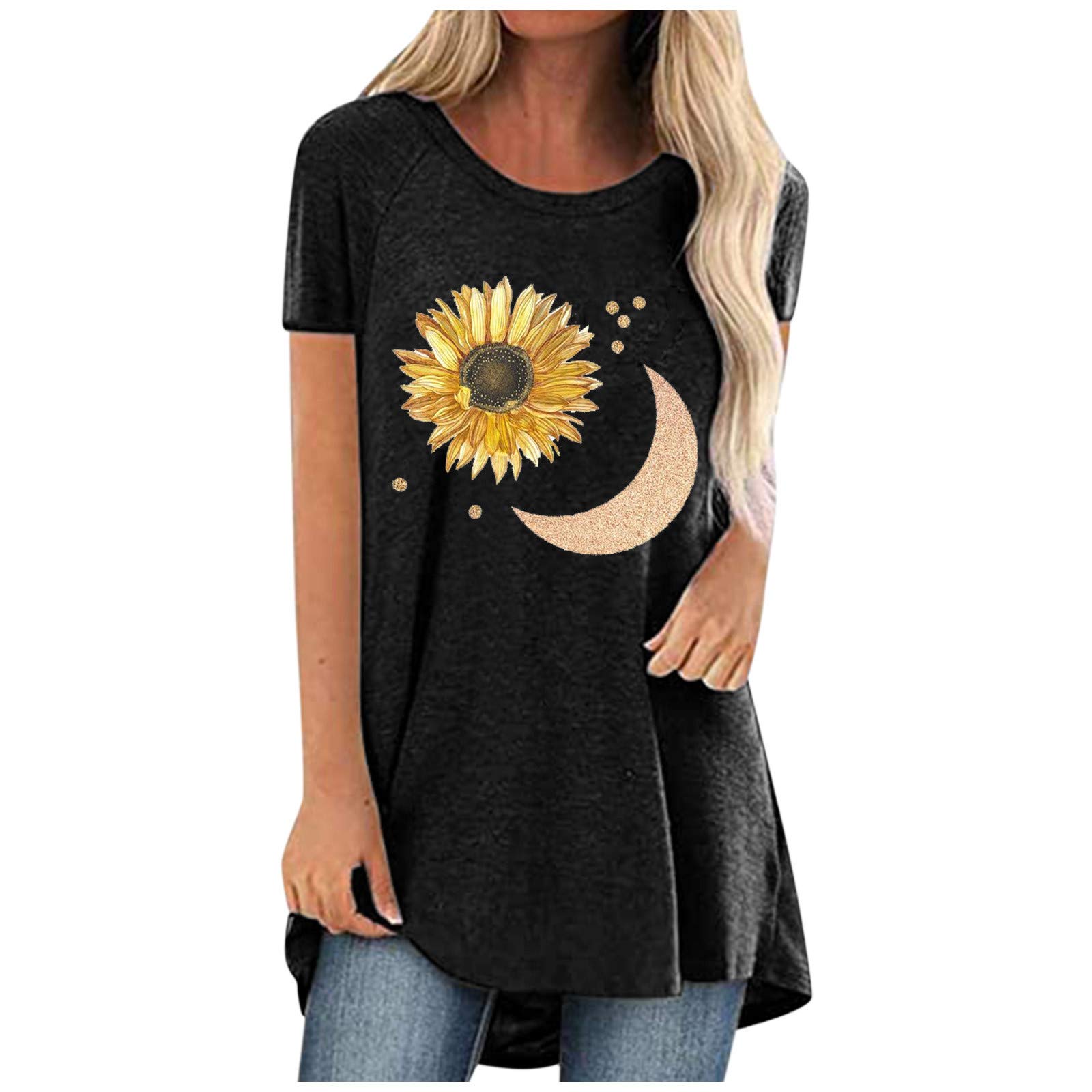 FMCHICO Women's Summer Tops - Short Sleeve Floral Print Blouse with Round Neck | Casual Tunic Shirt for Beach, Vacation & Everyday Wear