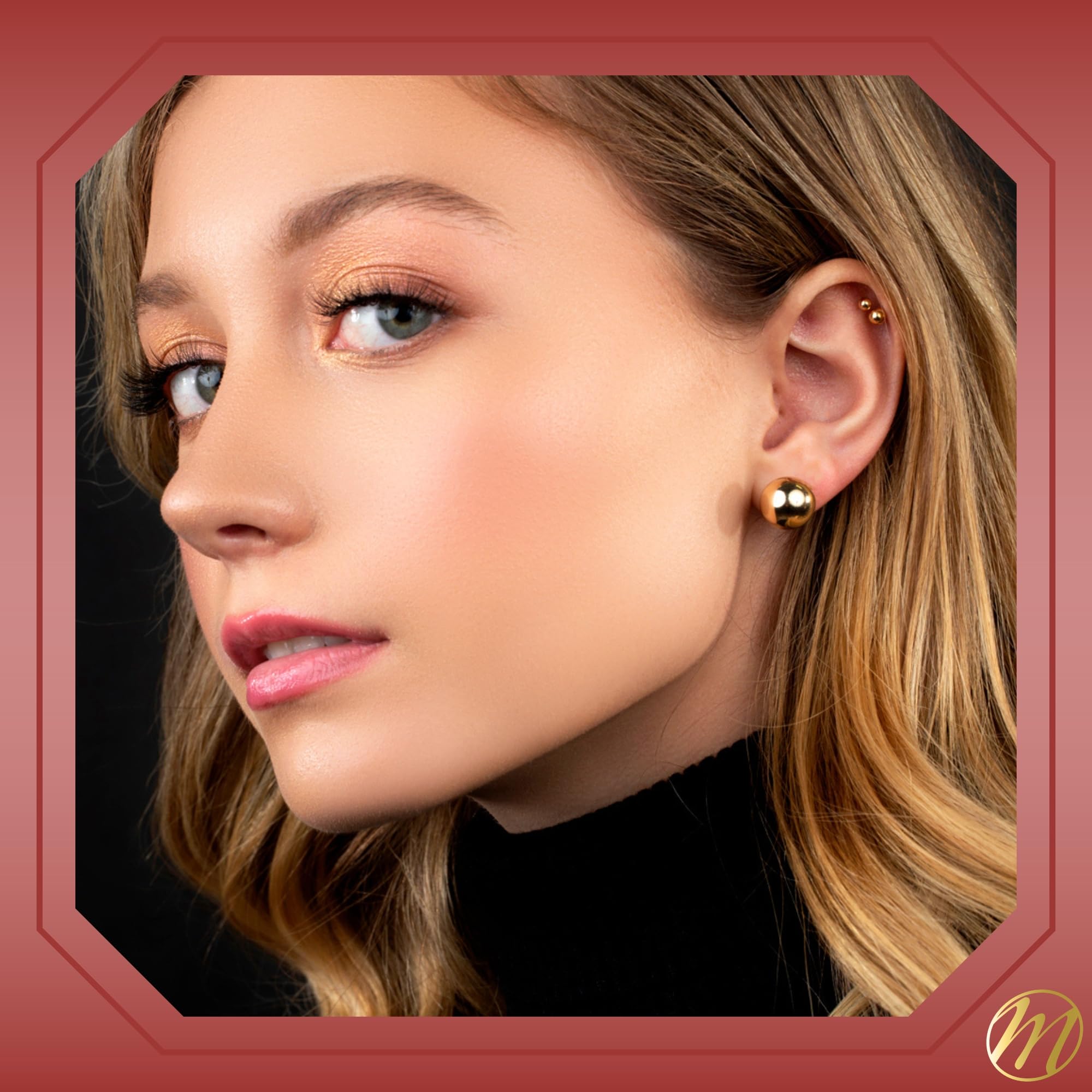 10K & 14K Gold Ball Stud Earrings for Women - Hypoallergenic Nickel Free (5mm-12mm) in White/Yellow/Rose Gold - Perfect for Everyday Wear, Gift Giving & Special Occasions