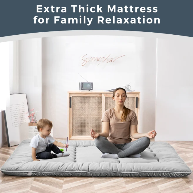 MAXYOYO Japanese Floor Mattress Futon - Foldable Tatami Mattress for Bedroom, Guest Room & Living Room - Comfortable Grey Floor Sleeping Pad for Adults & Kids